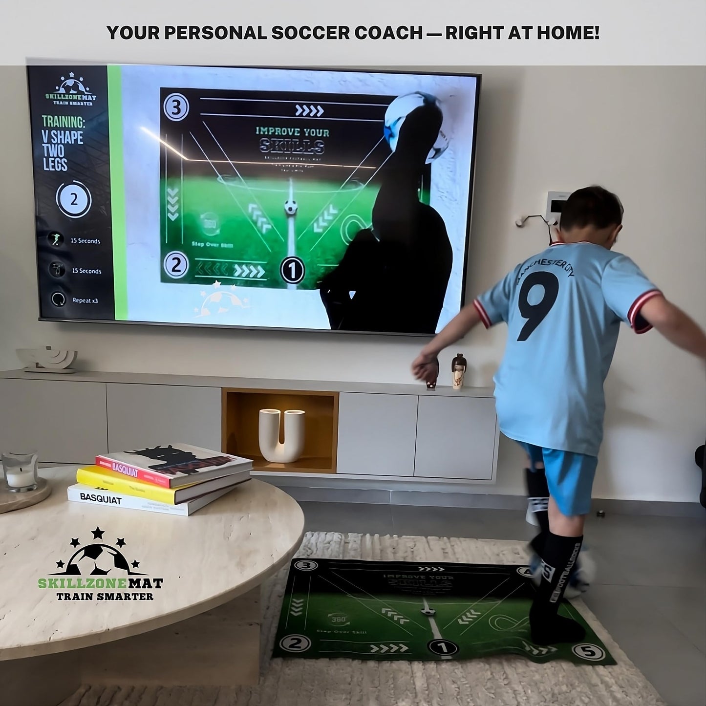 SkillZone Soccer Training Mat β Soccer Dribbling & Footwork Trainer with SkillZone Interactive Training Hub | Soccer Skills & Ball Control Practice for Kids & Teens | Indoor & Outdoor Agility & Coordination Training System (Galaxy Dribble - Match Kit)