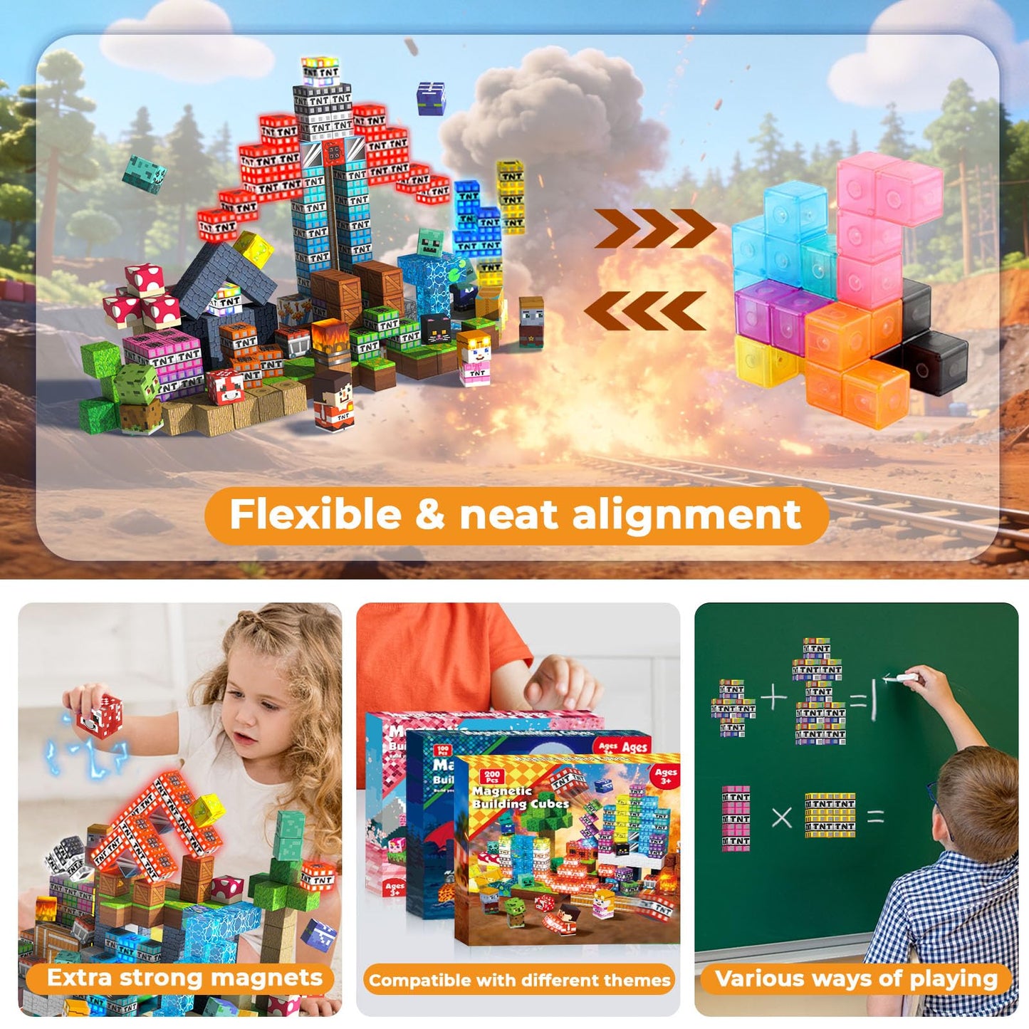 200PCS Magnetic Blocks with Light up Blocks - Magnetic Building Blocks for Kids Ages 4 5 6 7 8 +, TNT Magnetic Light up Building Blocks, STEM Learning Toy, Birthday Gift for Boys & Girls Ages 3-8