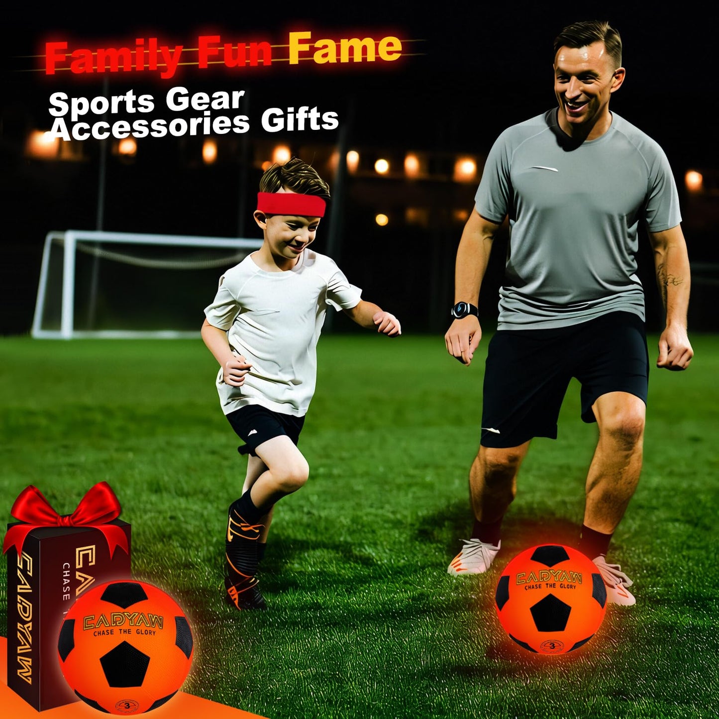 Cadyaw Glow in The Dark Soccer Ball, Rechargeable Light up Soccer Toys, Birthday Gift for Boys and Girls 3-12, Cool Toys for Kids Outdoor Night Activity - Size 3