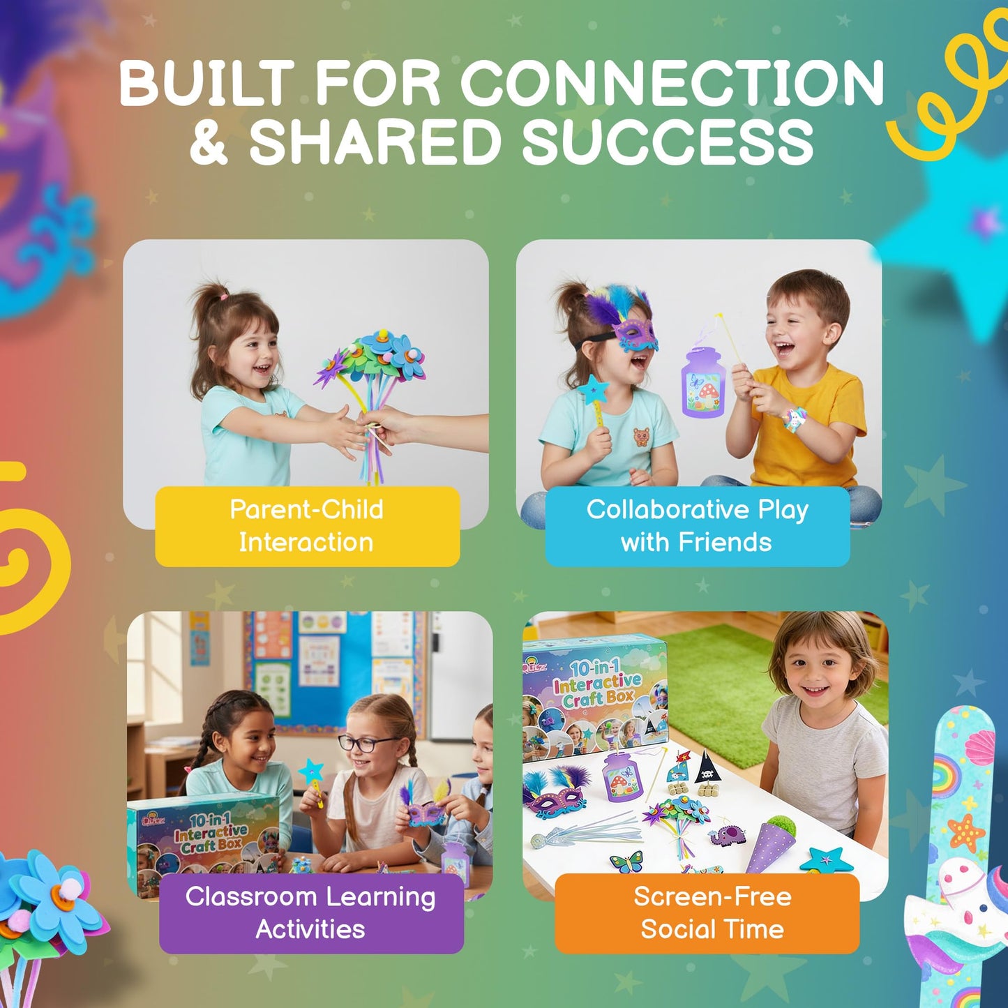 QuTZ Crafts for Kids Ages 4-8, 10-in-1 Toddler Craft Box, Build Projects that Glow, Float, Wearable and Playable, No prep and no Clean-up, Art and Crafts Supplies for Kids 4 5 6 7 8 Year Old