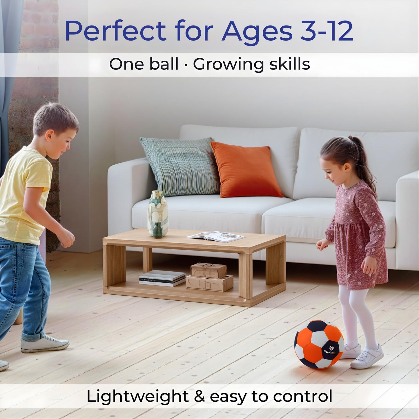 HomeKix Size 4 Indoor Soccer Ball – Soft Silent Foam Ball with Realistic Bounce for Kids Ages 3–12, Quiet Apartment-Friendly Home Practice, Dribbling & Juggling, Soccer Gift for Boys & Girls