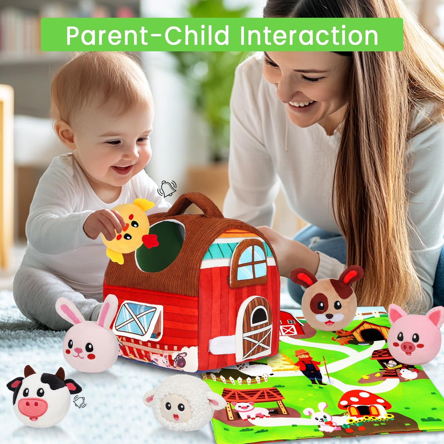 Avesa Baby Toys 6-12 Months - Soft Barn Toy with Stuffed Farm Animals, Rattle - Montessori Toys for Babies 6 Months Old Sensory Infant Toy Baby Gifts Easter Basket Stuffers