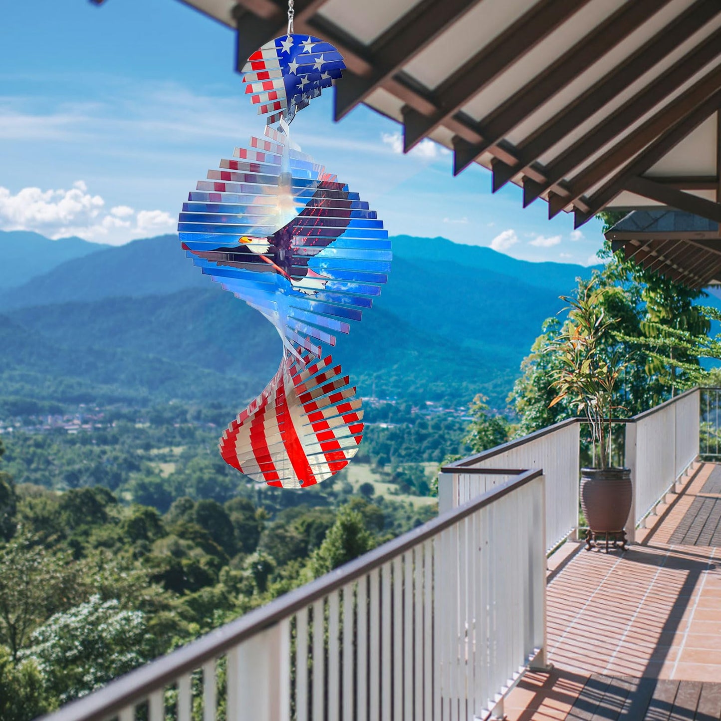 Aoedelyart Wind Spinners Outdoor Creates a Soaring Eagle Effect, 3D American Flag Eagle Wind Spinner Hanging Independence Day/Memorial Day Decorations,Gifts for Men/Women,15in Garden Decor,Yard Art
