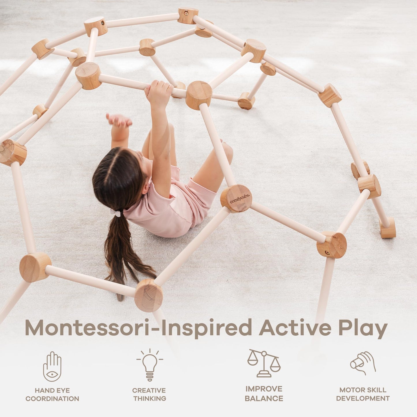 Comfy Cubs Wooden Toddler Play Gym for 3-6 Years Old - Montessori Climber for Kids - Safe Climbing Toy Support up to 120 lbs - Easy to Assemble Kids Climber for Active Play - Blush