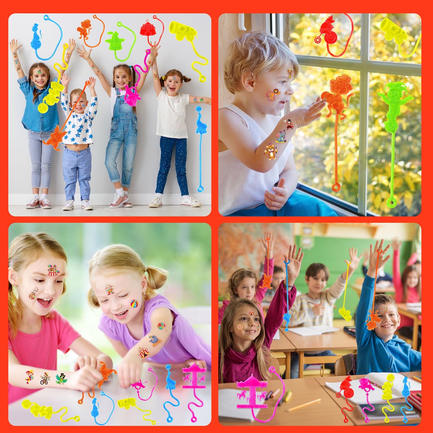48PCS Carnival Party Favors - 24PCS Temporary Tattoos & 24PCS Stick Hands Party - Perfect Birthday Party Supplies, Goodie Bag Stuffers, Treasure Box Toys, Classroom Prizes, and Student Gifts