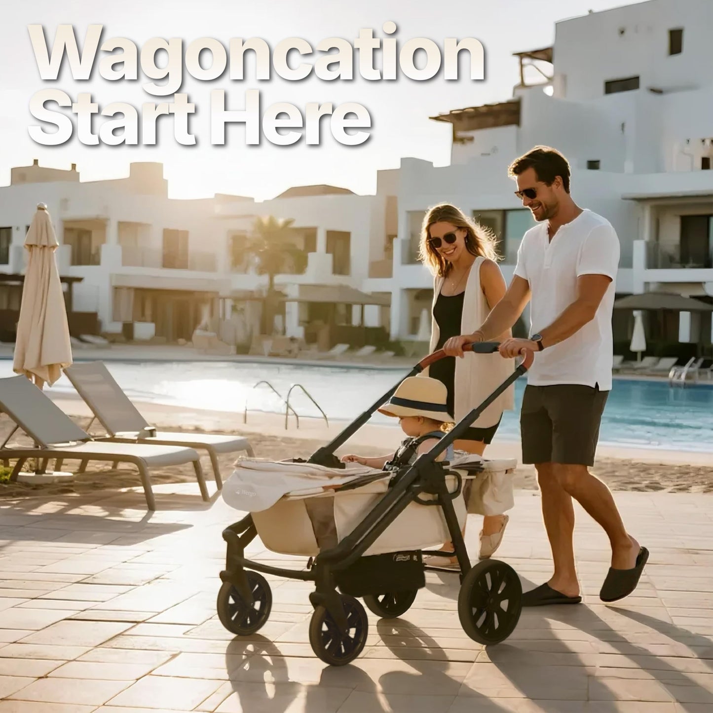 Wagon Stroller for 2 Kids, All-Terrain with Removable UV-Protection Canopy , Adjustable Push/Pull Handle, Snack Tray & Cup Holders, Perfect for Baby and Toddler(Black)