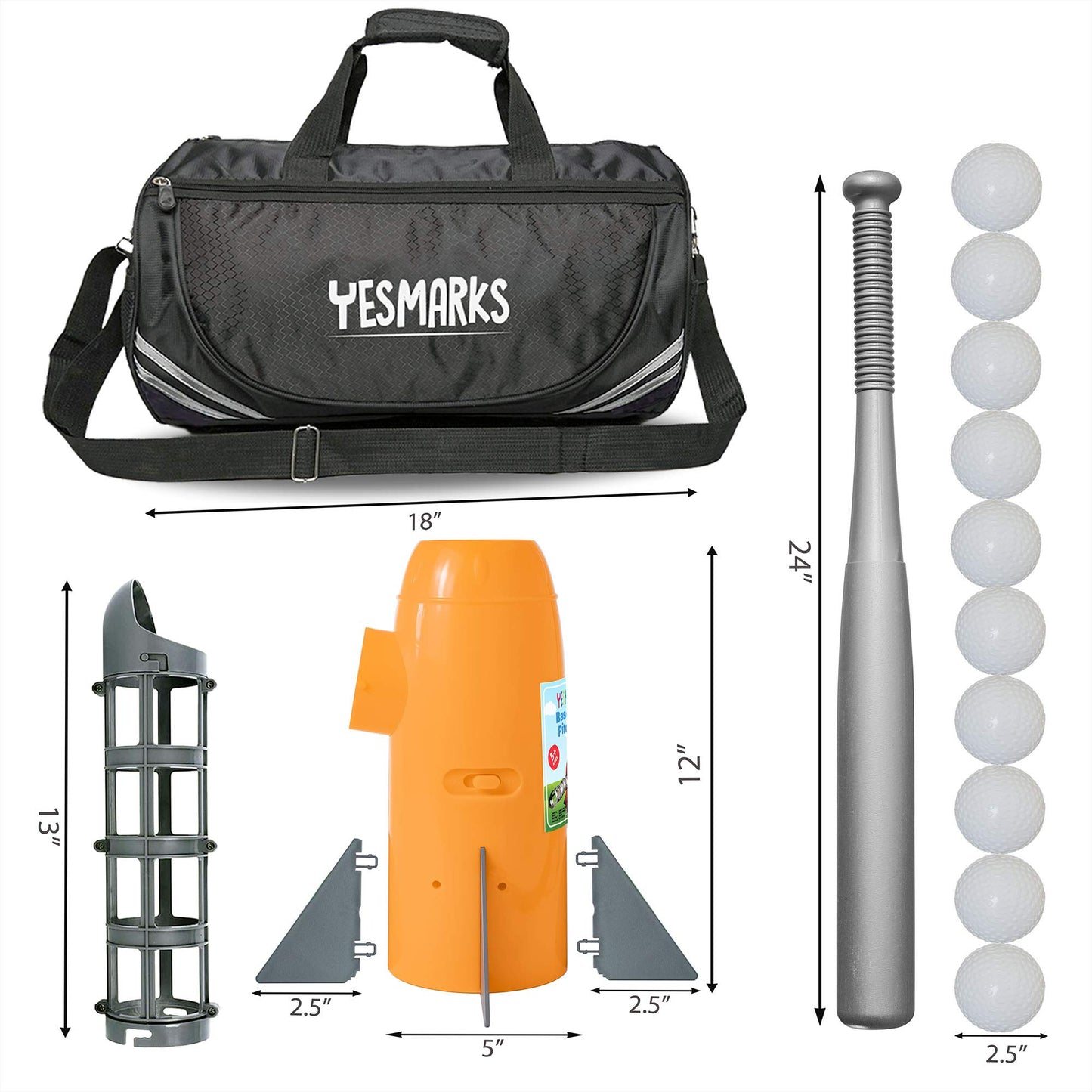 YESMARKS Kids Auto Baseball Pitching Machine Outdoor Toy Set - Training Equipment & Batting Practice Toys for Youth, Includes 10 Baseballs, Baseball Bat and Sports Bag