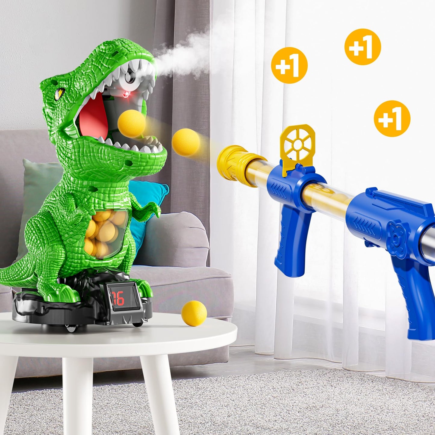 NIPLOOOW Moveable Dinosaur Shooting Toys for Kids 3-8 Years, Movable Shooting Target Toy with Air Pump Launcher, Interactive Competition Game Gift for Boys and Girls Ages 3 4 5 6 7 8 Years Old