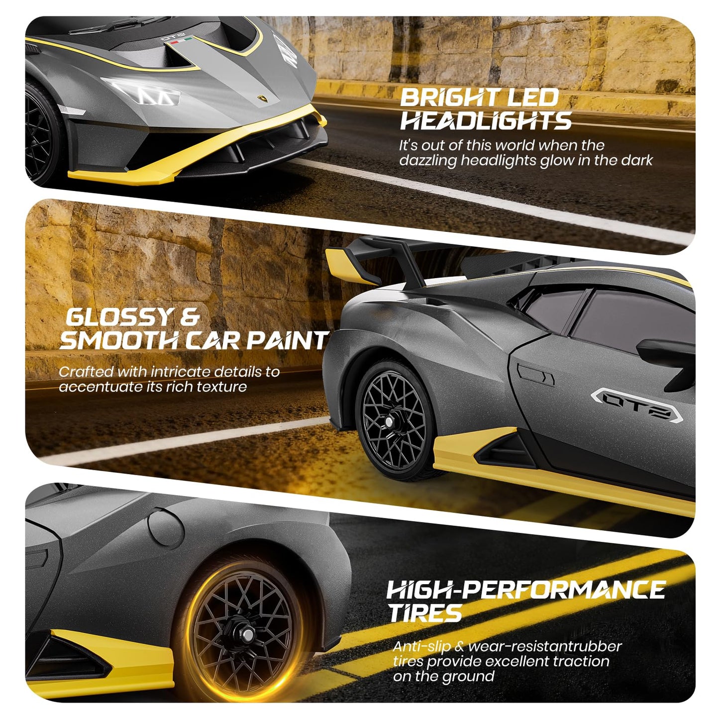 LUXOS RC Lamborghini Remote Control Car, 1:18 Scale Officially Licensed Lamboghini Toy Car, Cool RC Cars Toys for 4 5 6 7 8 9 10 11 12 Year Old Boys Kids Adults Gifts, 15km/h Fast RC Drift Car, (Grey)