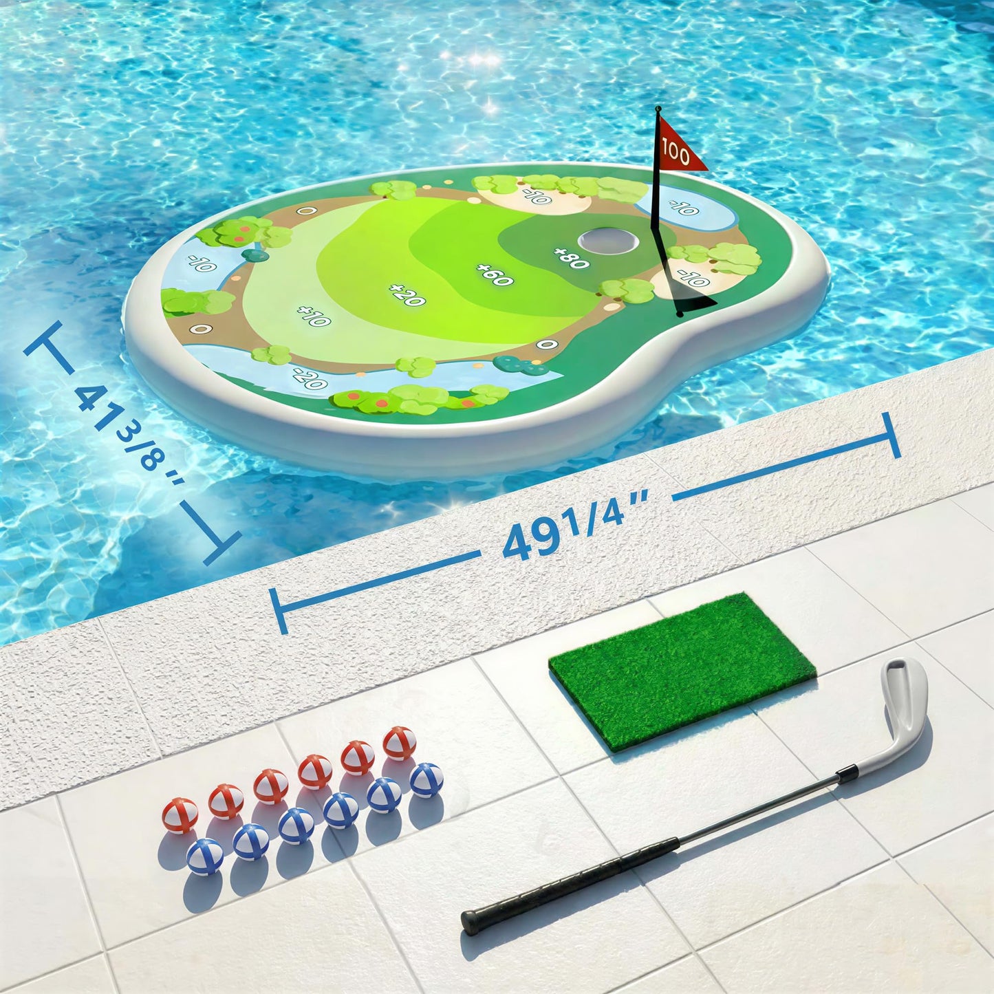 Funscape Kids Inflatable Golf Pool Toys, Fun Swimming Pool Game, Floating Water Chipping Green W/Sticky Balls, Yard Summer Party Birthday Gift 3 4 5 6 7 8 9 12 Years Old Boys Girls Teen Adults Family
