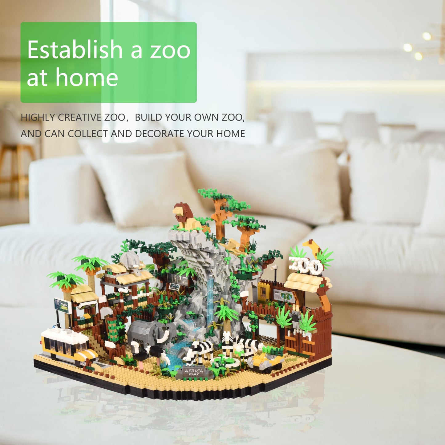 wriyvngs Zoo Micro Building Blocks Set, Desert Wildlife Animals Park Building Kit with Lions, Elephants, Zebras and Safari Truck, Home & Office Decor, Birthday for Adults and Age 14+ (4800PCS)