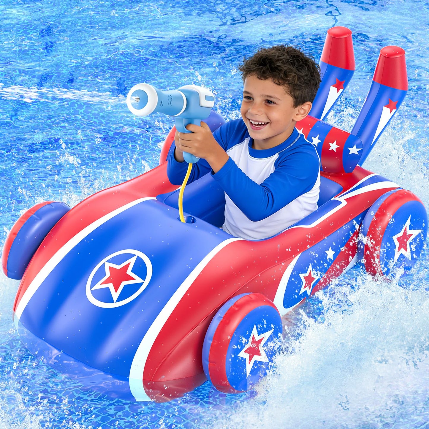 ASDGZD Kids Pool Floats with Water Gun, Car Toddler Inflatable Pool Toys for Kids Age 3-8 Years Old, Summer Outdoor Water, Beach, Swimming Pool Toys Gift for Boys and Girls