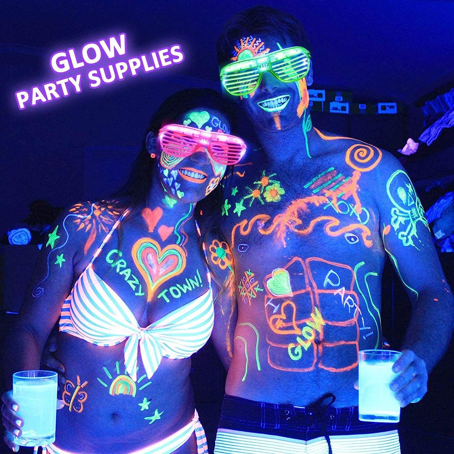 30 Pack LED Glasses Glow in The Dark Party Supplies Glow Sticks Glasses Party Favors Rave Neon Shutter Shades Light Up Glasses Sunglasses Party Favors for Kids/Adults Birthday Wedding Patriotic