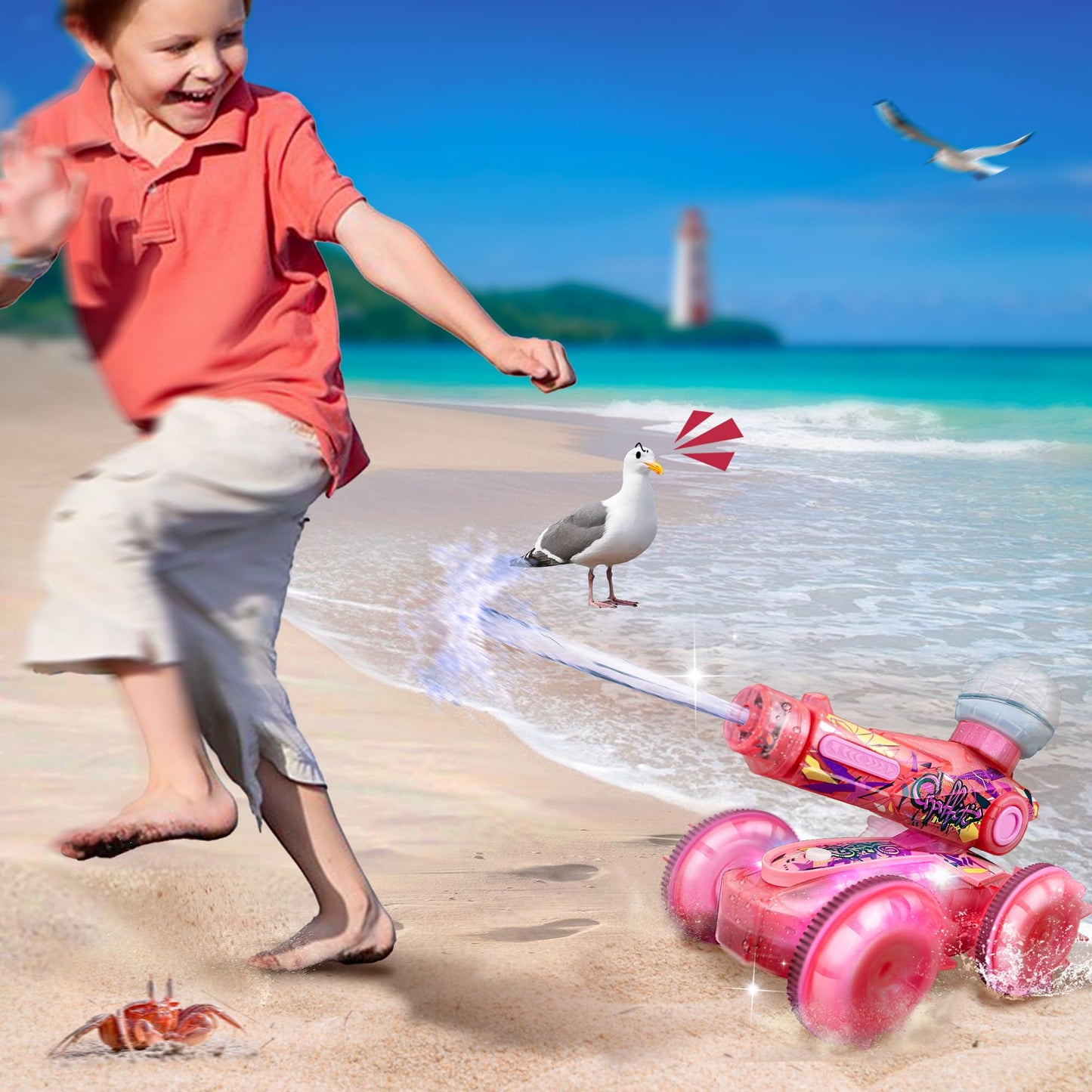 BEZGAR Amphibious Remote Control Car Toys for Ages 6-8, Rc Stunt Car with Water Gun for Boys and Girls 8-12, Remote Control Boat with Light Beach and Pool Toys for Kids (Pink)