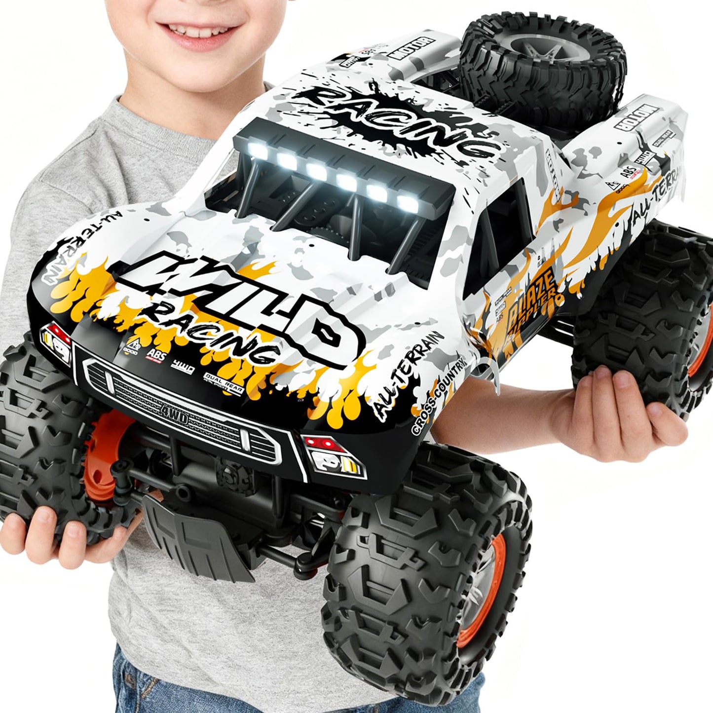 1:10 Amphibious Remote Control Car, 2.4 GHz Waterproof Monster Truck Toys RC Cars, 4WD All Terrain Off-Road Pickup RC Trucks , 2 Batteries 60Mins Play, Kids Toy Gift for Adults Kids Boys Girls