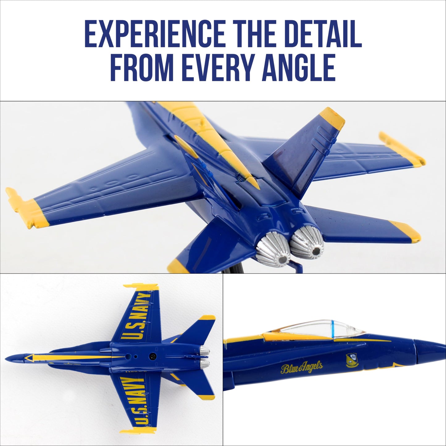Postage Stamp F/A-18C Hornet Blue Angels – 1/150 Scale Die-Cast Metal Jet Model with Display Stand – Officially Licensed US Navy Collectible Aircraft for Adults Ages 14+