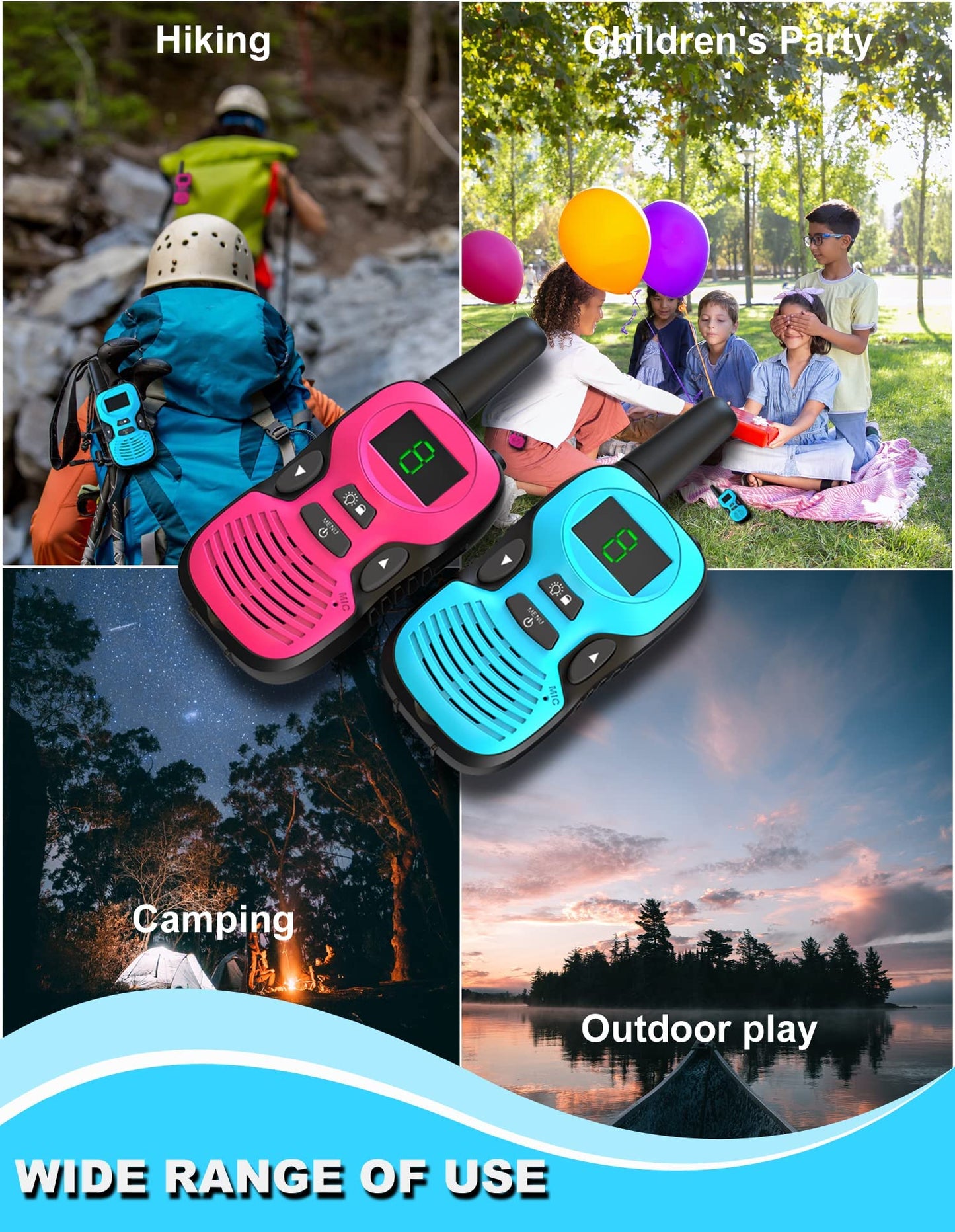 Walkie Talkies for Kids - Rechargeable 4 Pack: Walky Talky for Kids with Charger Battery - Walkie-Talkies Long Range Outdoor, Hiking, Camping Toys for 3-12 Year Old Girls Boys