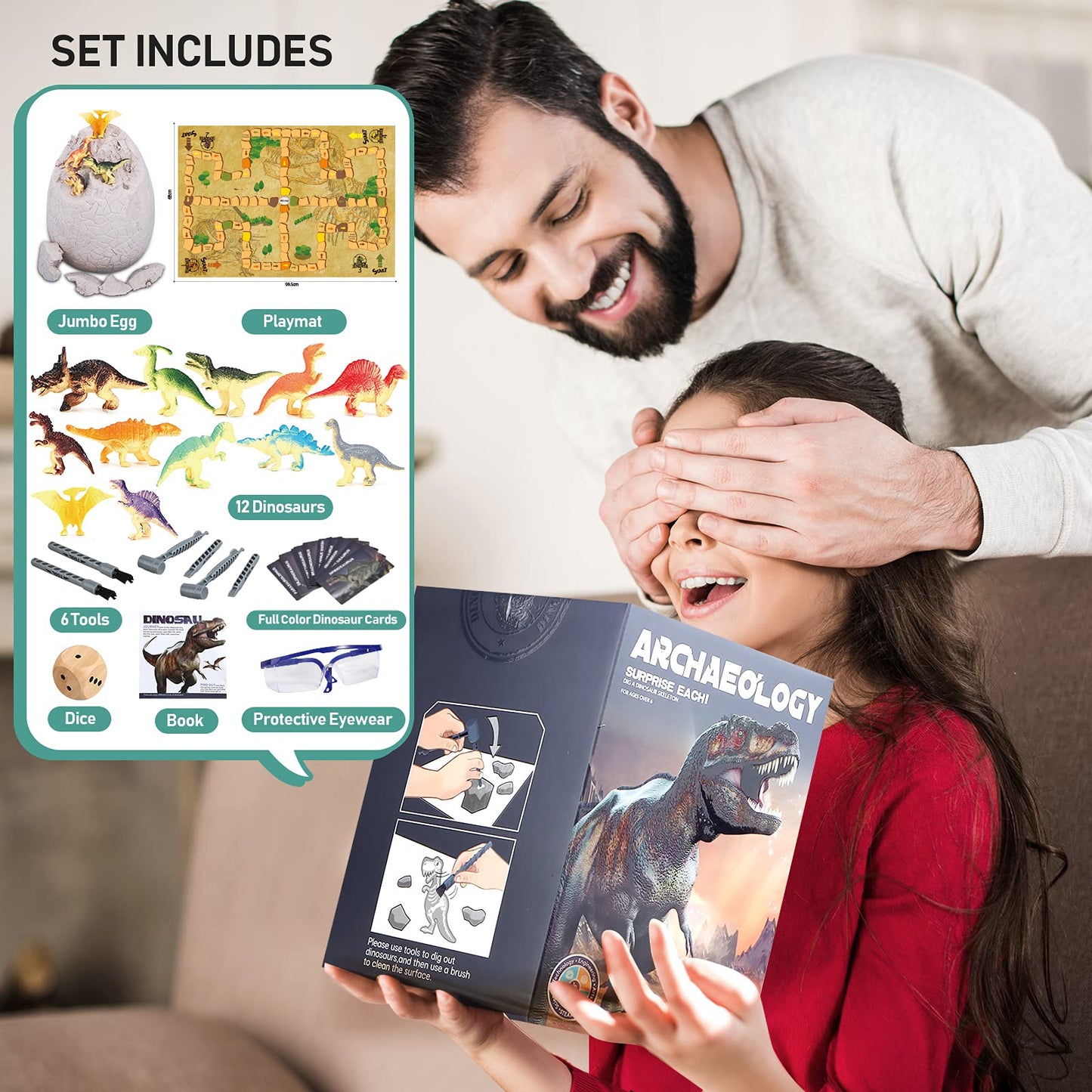 Woumserta Jumbo Dino Egg Dig Kit, Dinosaur Toys for Kids 5-7 8-12 with 12 Dinosaurs, Dinosaur Toys for 5 6 7 8 Year Old Boy Birthday Gift, Dinosaur Eggs Excavation Gifts for 5 6 7 Year Old Boy Girl