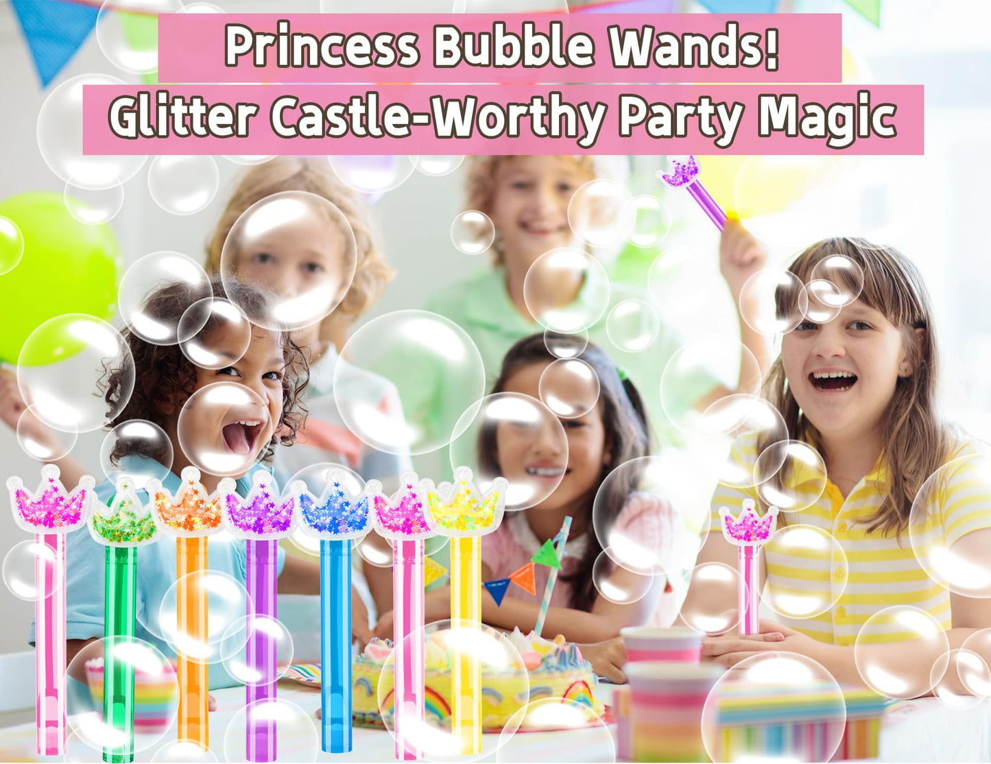 24PCS Glitter Crown Bubble Wands Toys for Kids, Princess Birthday Party Favors Supplies Decorations, Classroom Prizes, Pinata Fillers, Goodie Bag Stuffers Gifts