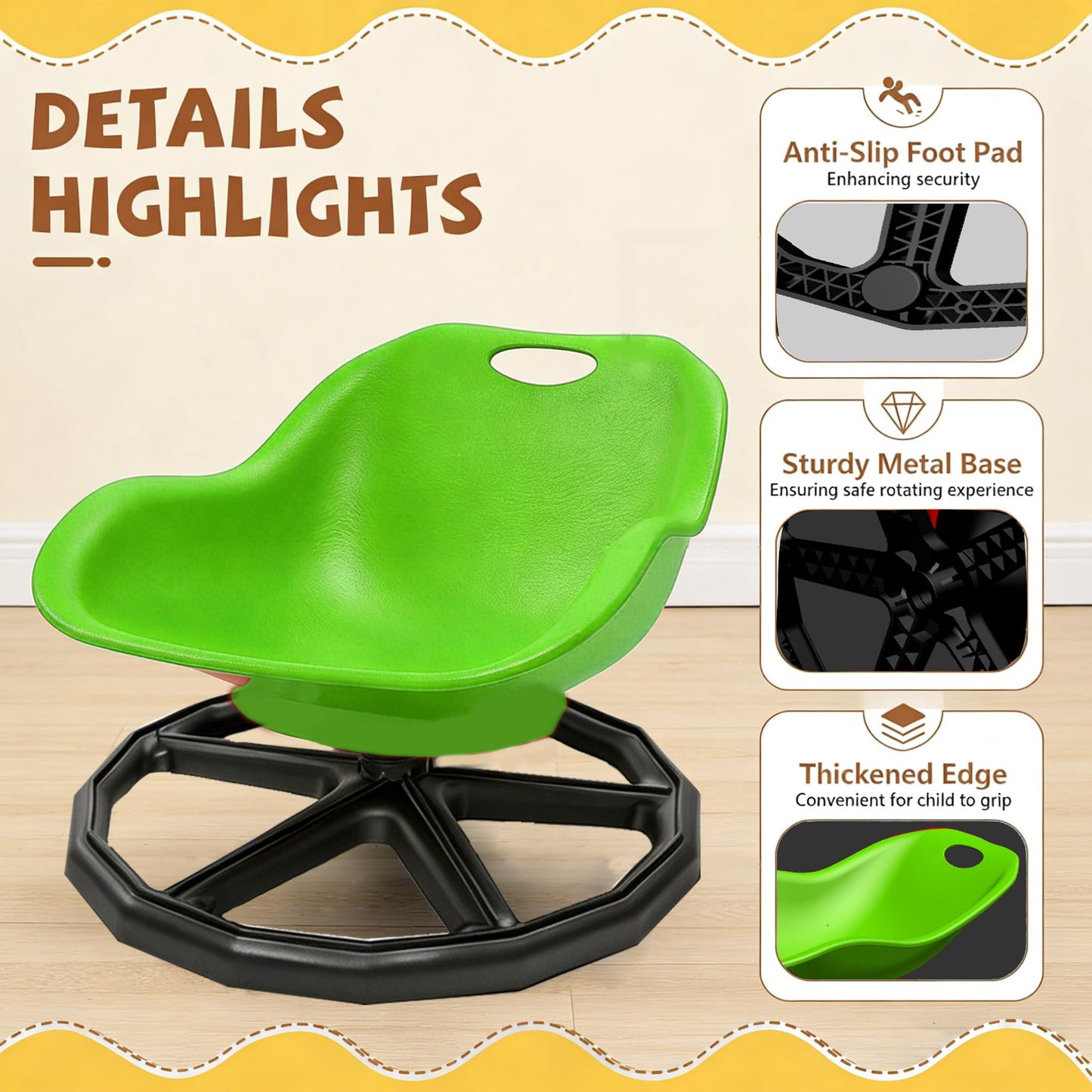 Spinning Chair for Autistic Kids with Back Support, Sensory Swivel Chair for Kids with ADHD Autism, 360° Rotating Spin Chair for Toddlers, Comfortable Sensory Chair for Home School Classroom