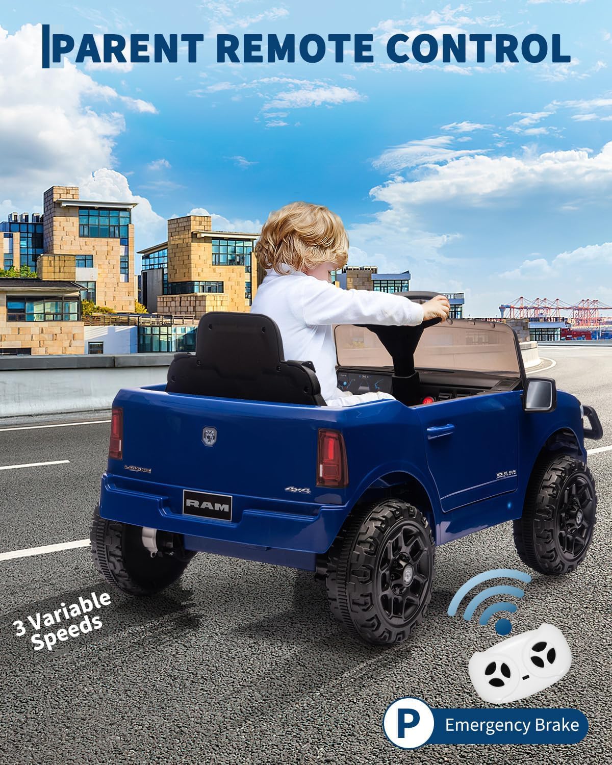 Garvee Kids Ride On Cars, Licensed RAM 12V Electric Ride On Truck Car w/Remote Control, Electric Pickup Car for Toddlers, Spring Suspension, LED Lights, Music, Ride On Toys for Boys Girls