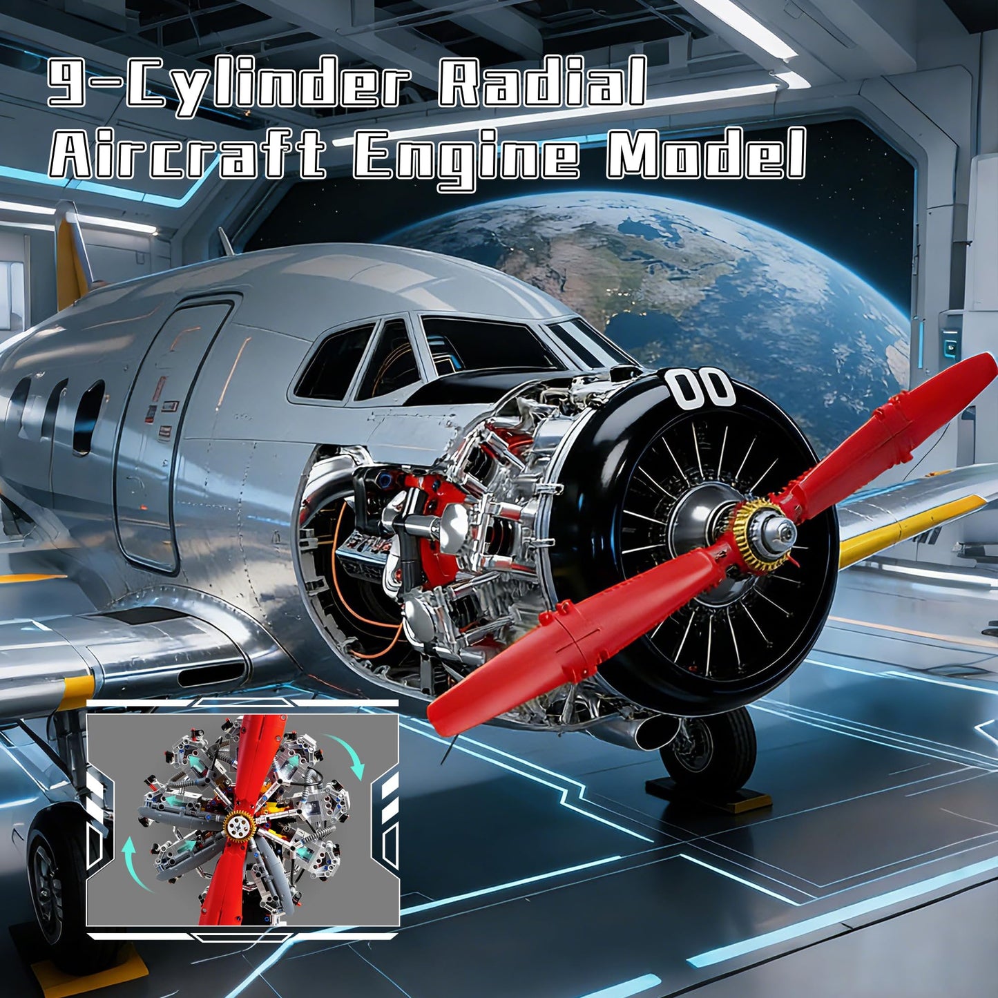 SQVIAFUN 9-Cylinder Radial Aircraft Engine Building Sets (1100 PCS), Classic WW2 Airplane Engine Model that Runs with Motor, Educational Toys Gift for Kids & Adults