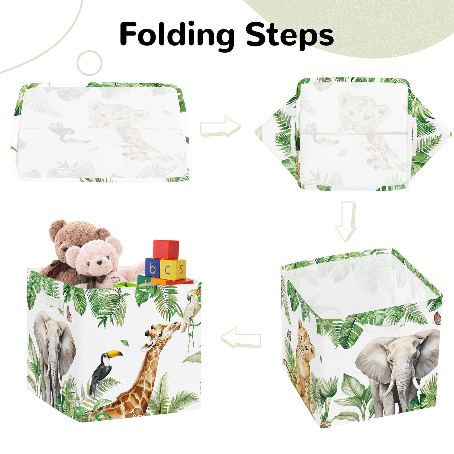 Clastyle Jungle Animals Kid Storage Cube Organizer Set Tropical Leaves Palms Giraffe Closet Clothes Cube Storage Bin Nursery Toddler Toy Box Chest Girl Boy Book Shelf Basket,Lion,11.8x11.8x11.8 in