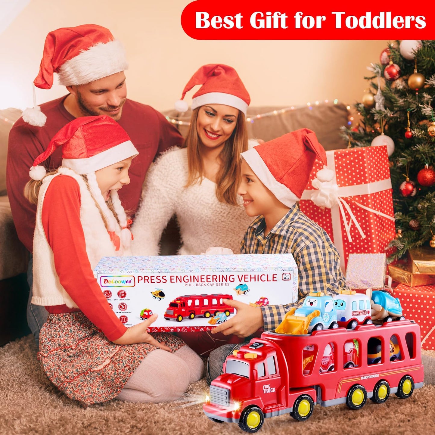 Fire Toy for Boys and Girls Aged 3 4 5 6 Years - 7-in-1 Transport Trolley for Toddlers from 1 to 3 Years, Christmas and Birthday Gifts - Age 3 to 9 Years