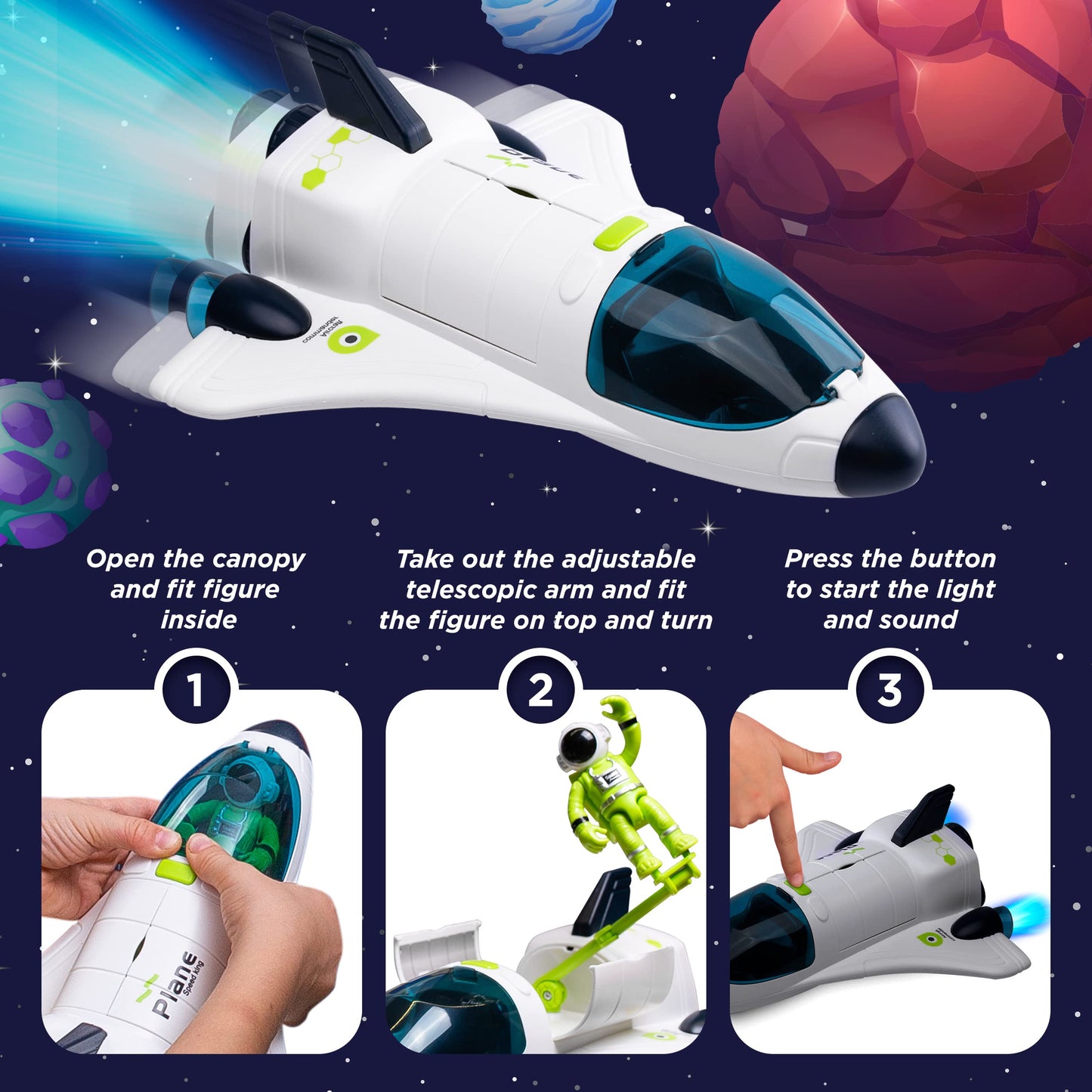 CHUKOO Space Toys for Kids 3 4 5 6 7 8, Rocket Ship Toy for Kids with Solar System mat, Shuttle, Astronaut and Space Rover, Spaceship Toy, Rocketship Toys for Boys 5-8 Playset