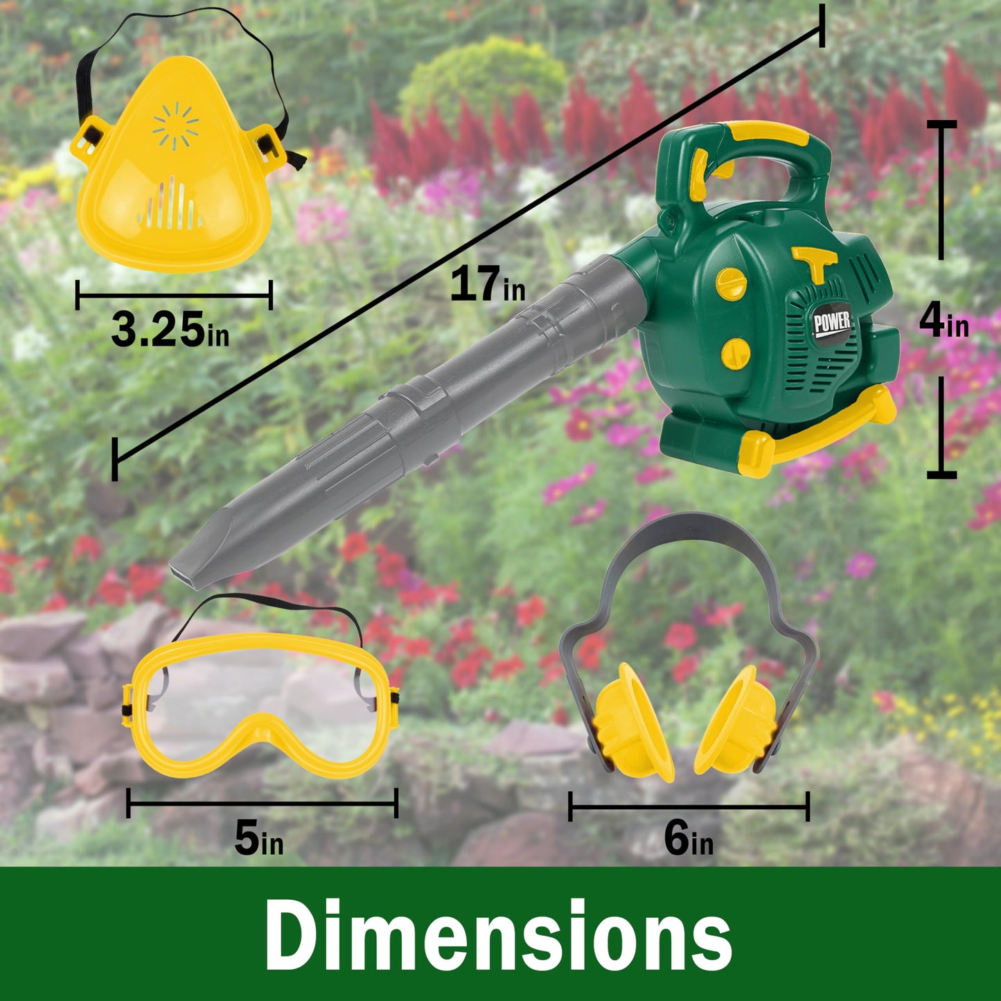 TeganPlay Kids Leaf Blower Toddler Landscaping Gardening Tools and Equipments Includes Mask Safety Goggles and Earmuffs