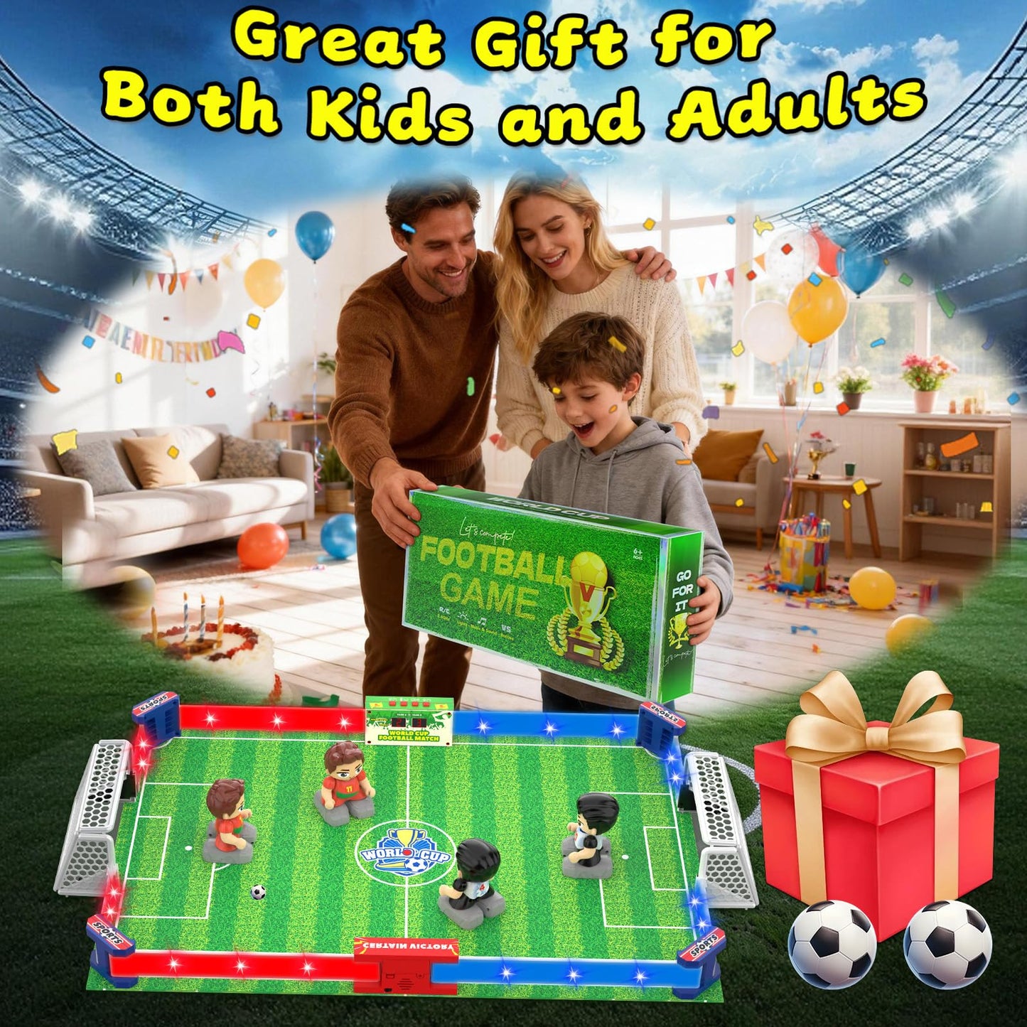 Cokzer Remote Control Soccer Toy, Foosball Table Game for Kids with 4 Remotes, 3 Balls, LED Scoreboard, Lights & Sound, Rechargeable RC Soccer Board Game for 1-4 Players Ages 6+