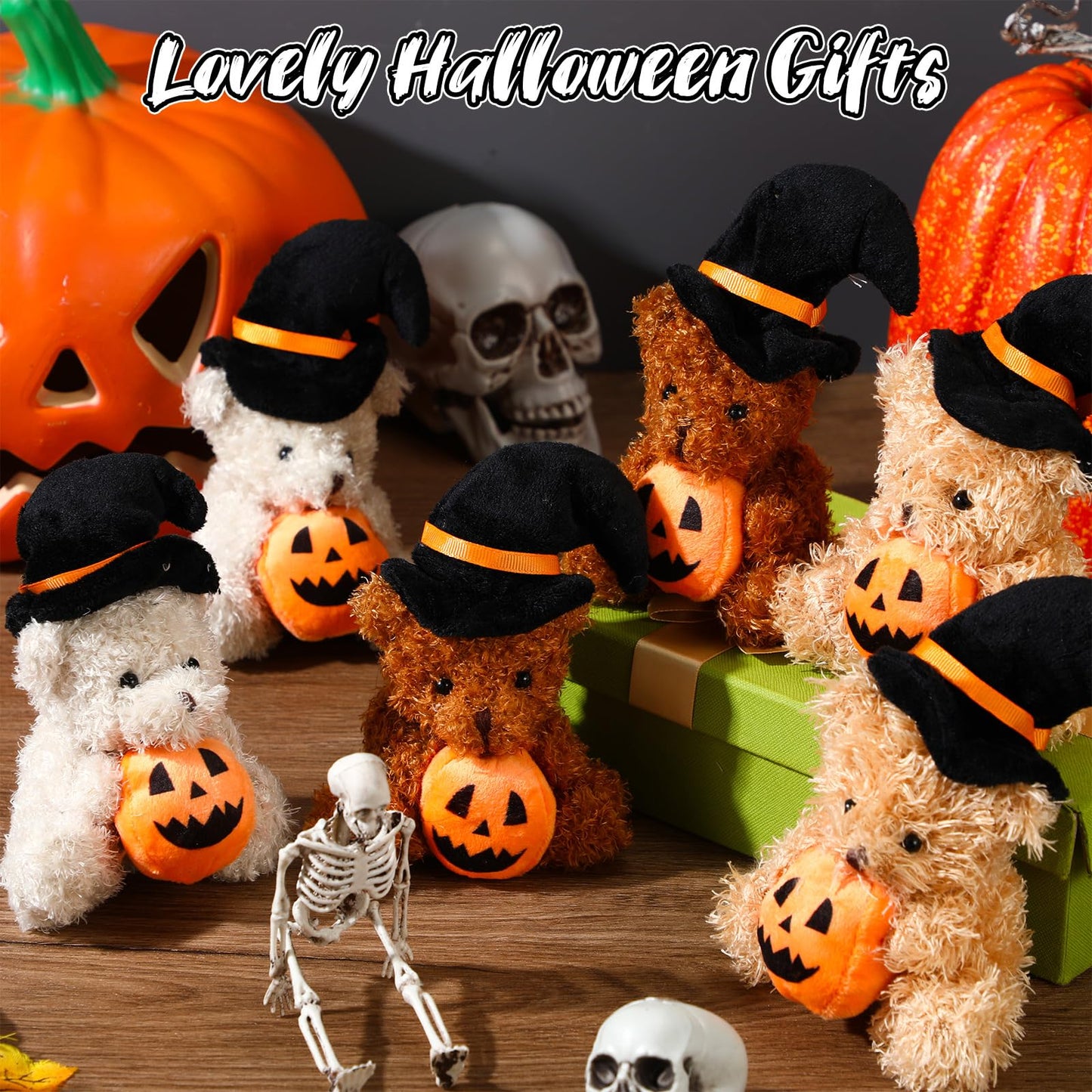 Liliful 20 Pcs Halloween Plush Bear Bulk Mini Halloween Stuffed Animals Bear Toys with Pumpkin and Witch Hat Halloween Stuffed Plush Toy Bear for Halloween Toy Bear Party Decorations Gifts