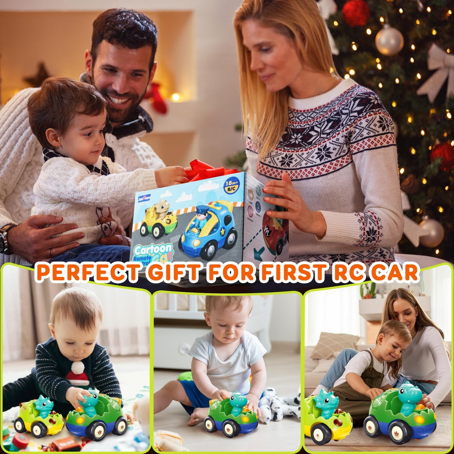 Pup Go Dinosaur Remote Control Car for Toddler 1 2 3 Years Old, My First RC Car with Music & Lights, 2 Interchangeable Dolls, Baby Dinosaur Toys, Ideal Gifts for Kids Boys Girls (Forest Green)