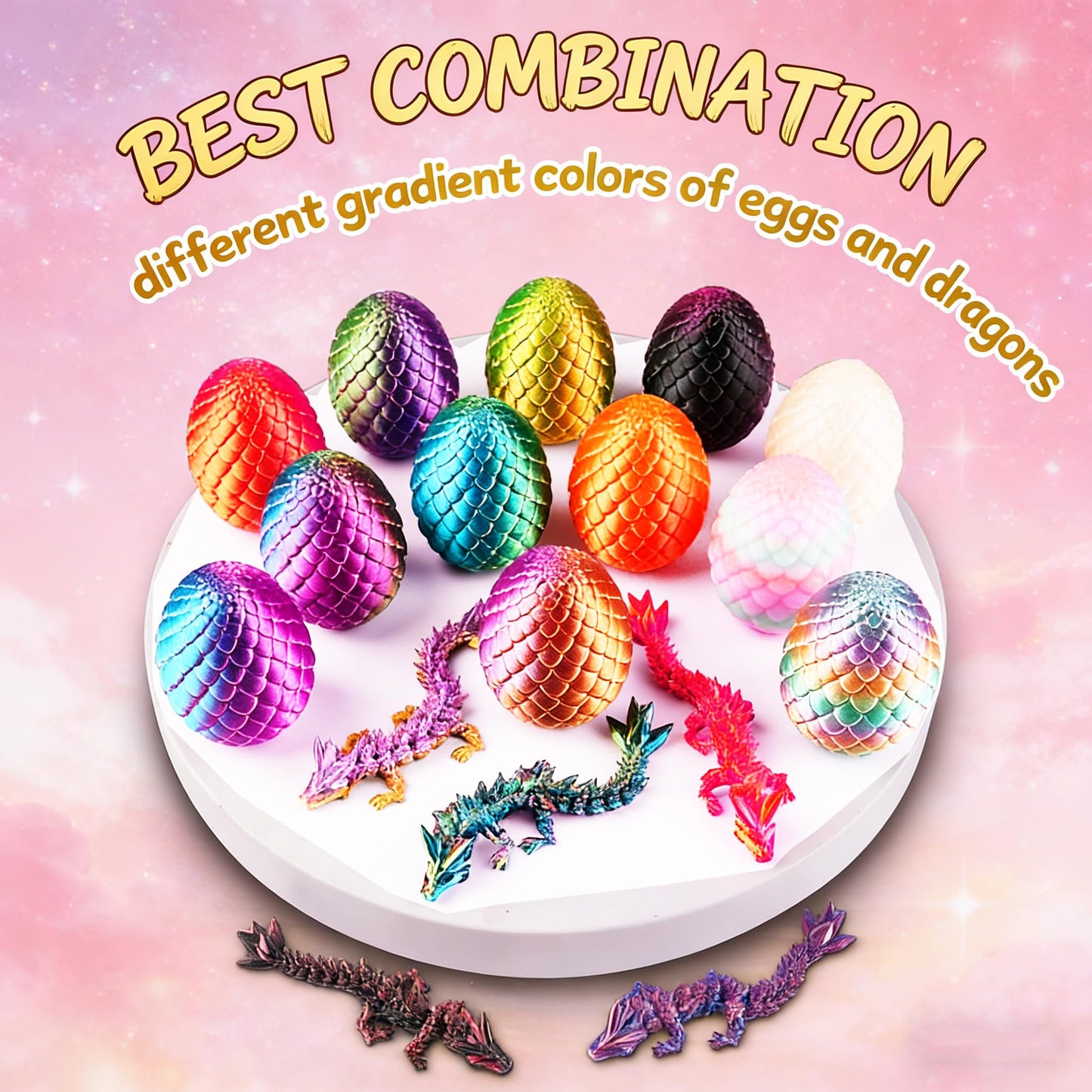 36PCS 3D Printed Dragon Eggs with Dragon Inside, Mystery Articulated Crystal Dragon Toy Bulk, Flexible Fidget Figures for Kids Party Favors, Christmas Easter Basket Stuffers, Birthday Gifts Kids Teens