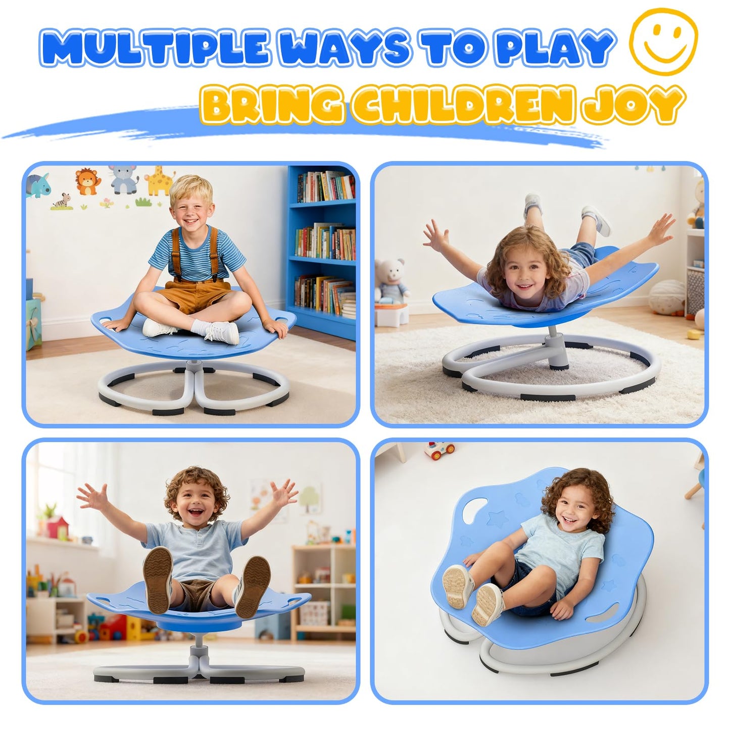 Spinning Chair for Autistic Kids, Sensory Swivel Chairs, Sit and Spin Sensory Toys with Grippable Handle Design, Trains Body Coordination, Autism ADHD Chairs Indoor Outdoor Play Equipment (Blue)