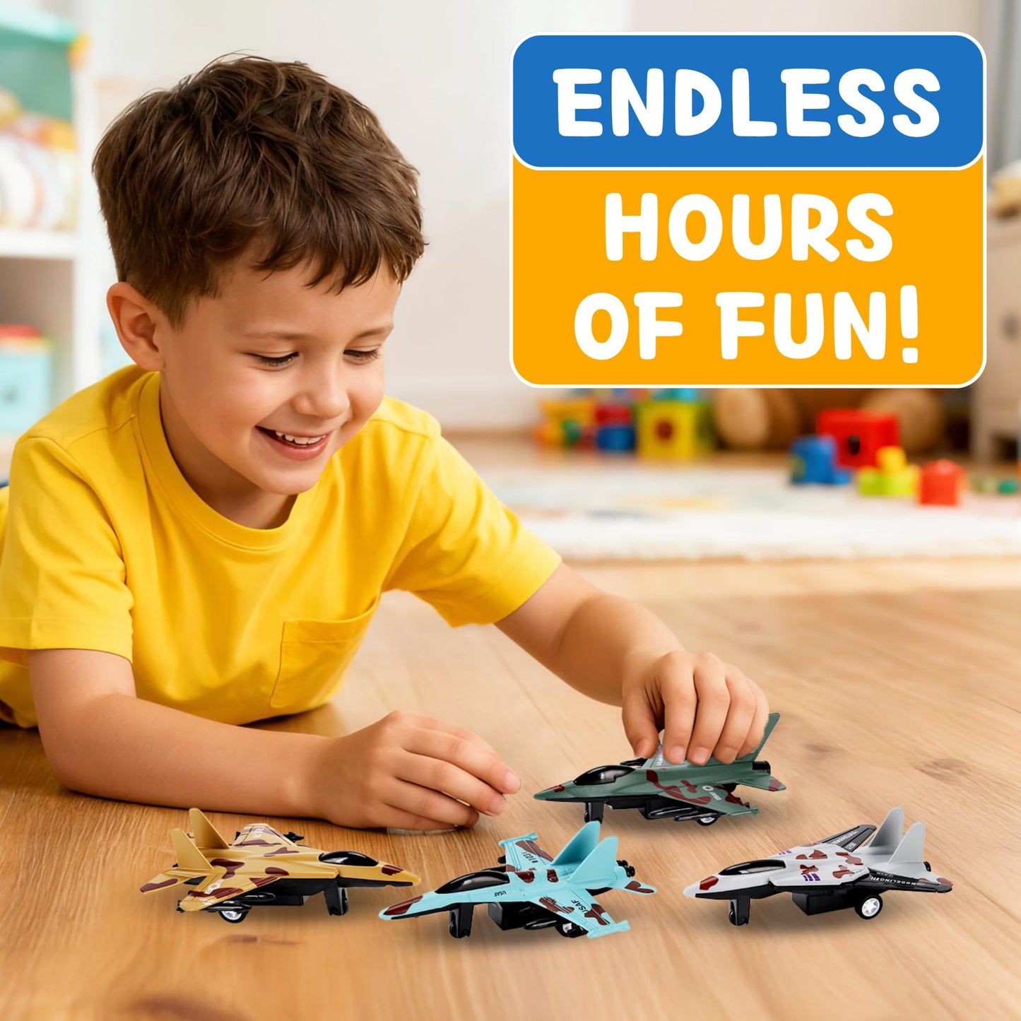 4 Pack: Diecast Fighter Jets Pullback Airplane Military Plane Toys Army Air Force Party Favors Kids Playset and Durable Die-cast Metal Miniature Aircraft Models for Imaginative Play