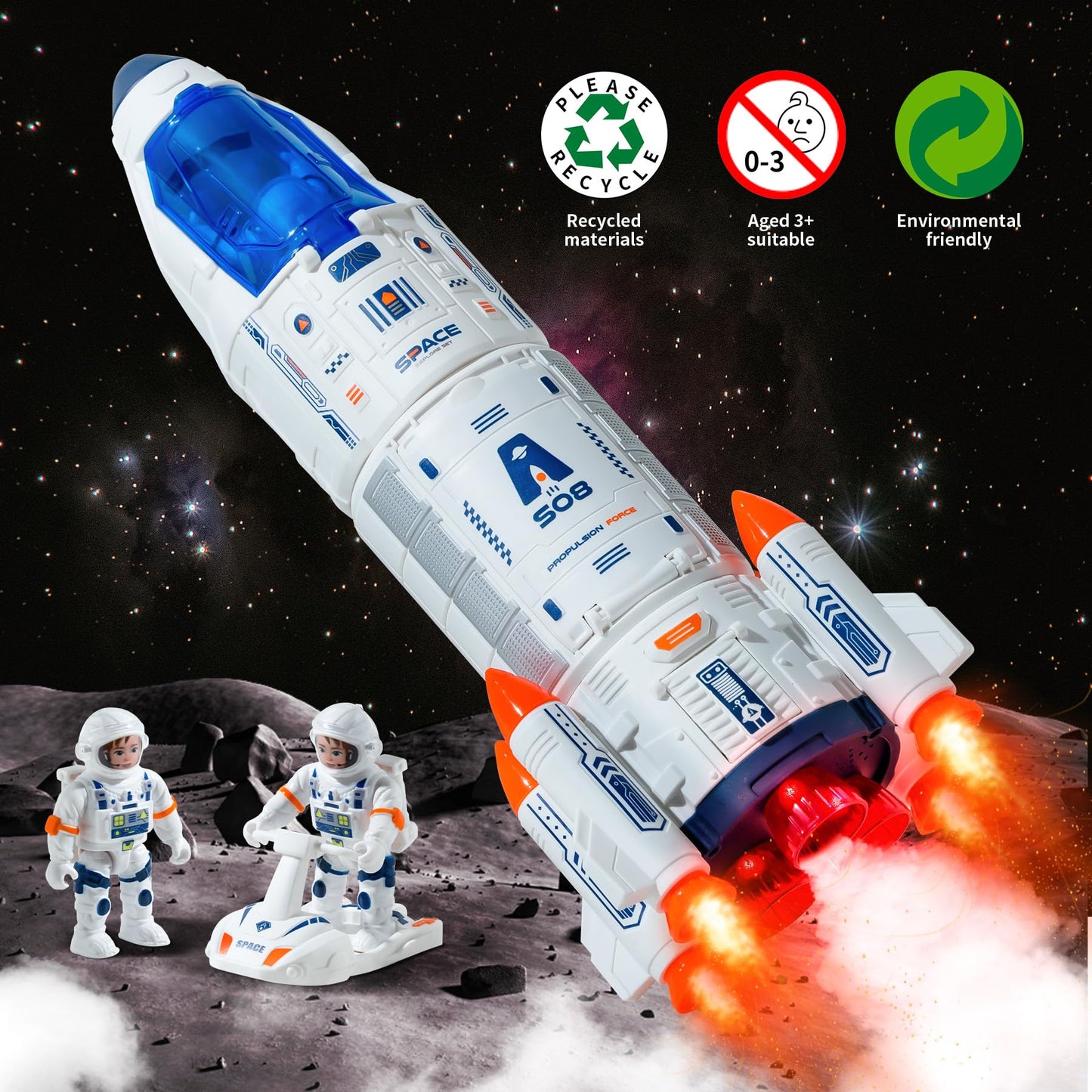 Wbzle Rocket Ship, Space Shuttle Astronaut & Space Adventure Toys,Science Educational Rocket Toys for Kids 3-5 - Lights/Music/Spray