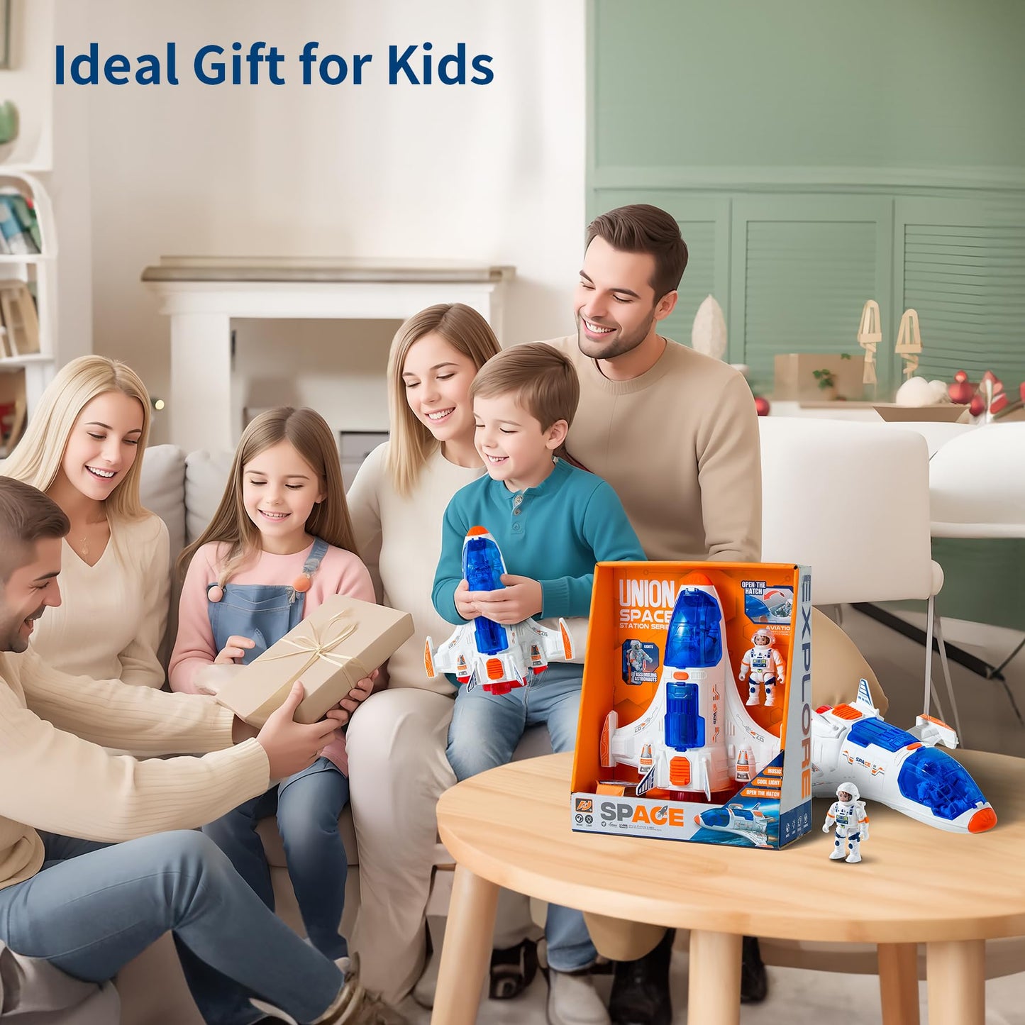 Wbzle Spaceship Shuttle Toy with Astronaut Figure - Space Toys with Lights and Sound - Rocket Ship Toy for Kids 3-5, Space Exploration Astronaut Toys Set, Outer Space Birthday Gift