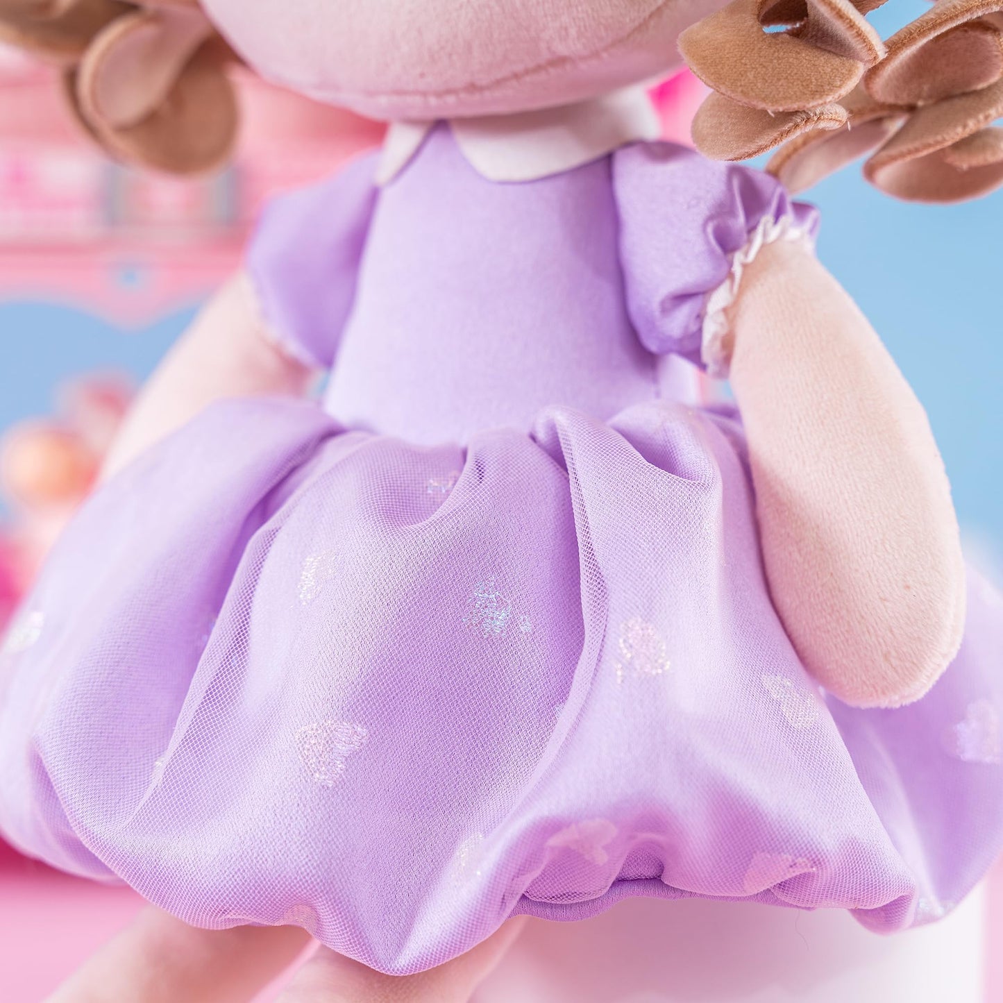 Gloveleya Baby Doll Gifts Plush Curly Girl Toys with Love Purple Light Skin