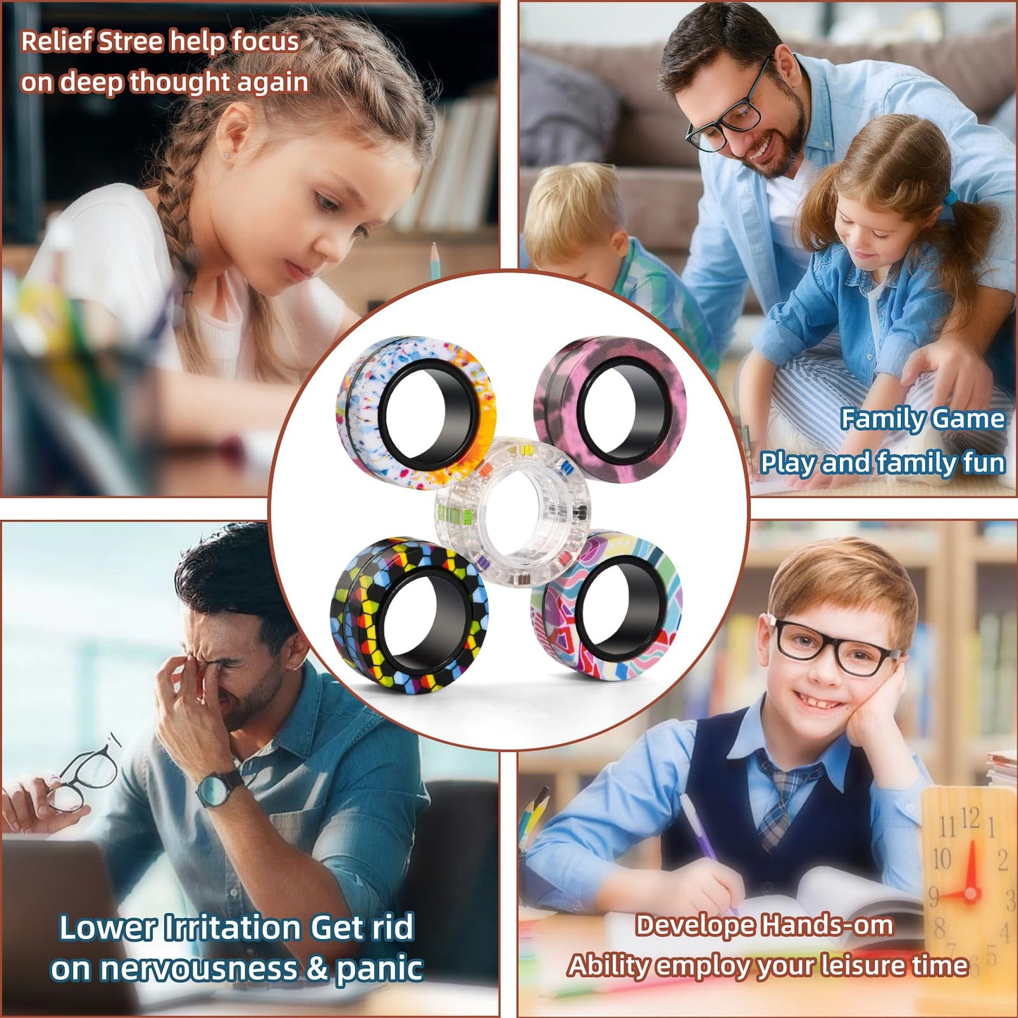 15PCS Magnetic Rings Fidget Toys for Adults,Party Favors Stocking Stuffers for Teens Boy for Teens Boy,Fidget Spinner Rings for Anxiety Relief Therapy Toys Ages 8-13, for Girls
