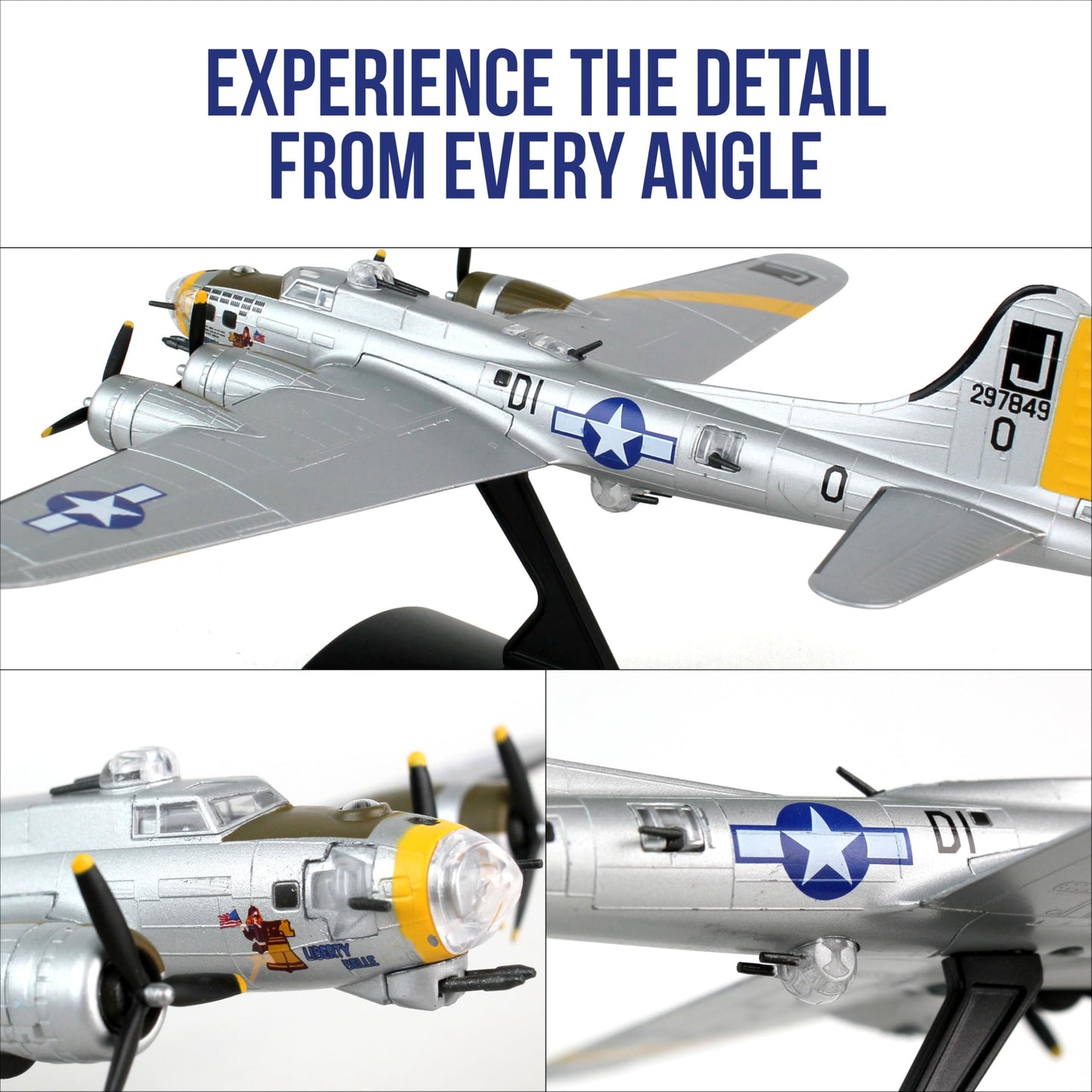 Daron Boeing B-17 Flying Fortress B-17G Die-Cast Model – 1:155 Scale WWII Heavy Bomber Replica with Display Stand, Highly Detailed, 5.75” Length x 8” Wingspan, Adult Collectible Ages 14+