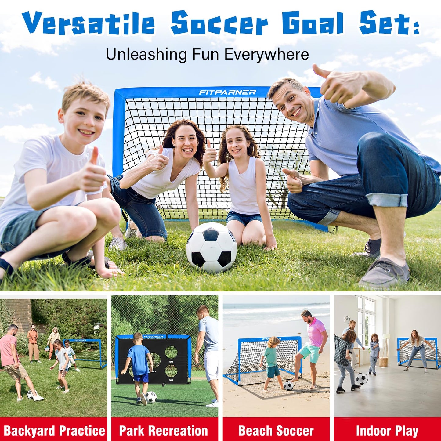 Kids Soccer Goals, 2 Pack 4x3 ft Soccer Nets for Kids Age 3-5 6-8 8-12 10-12-14, Backyard Training Equipment Set with Target, Ball, Cones for Goal Practice,Outdoor Game, Ideal Gift