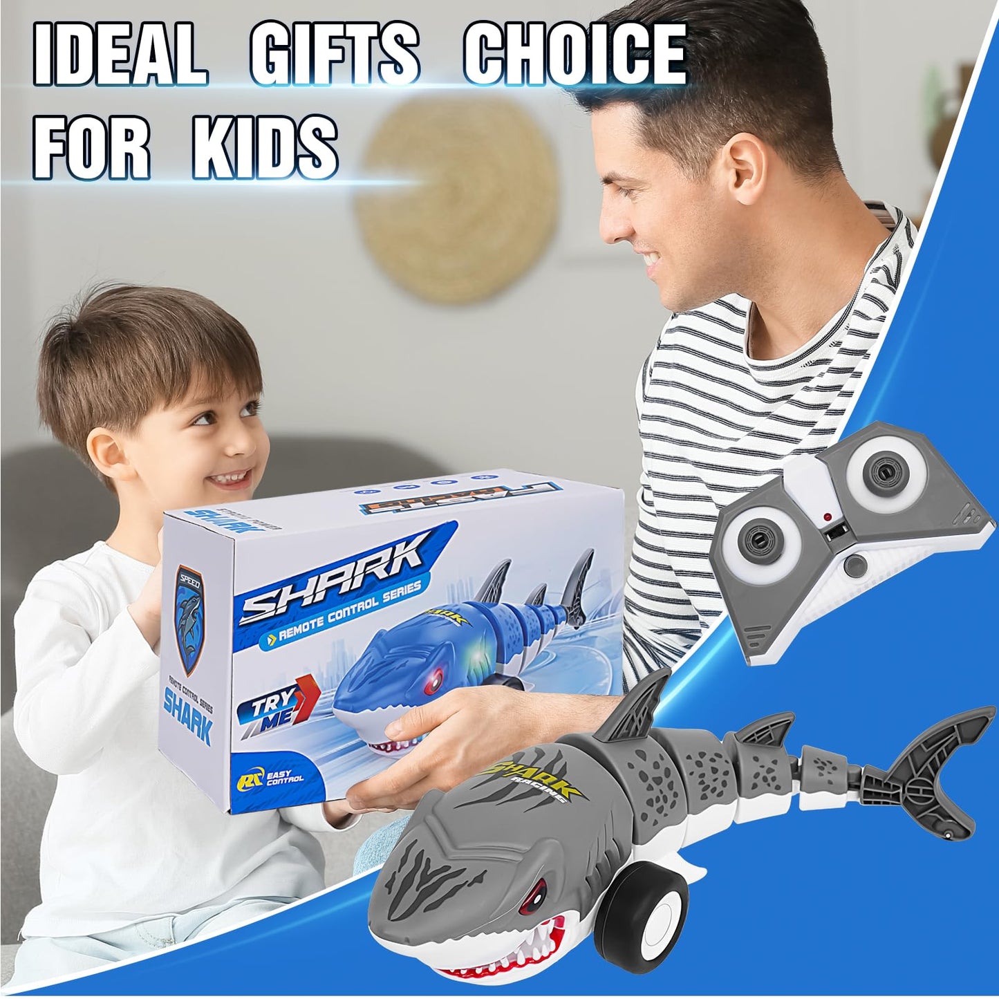 Surecool Remote Control Shark Cars Toy,Rechargeable RC Toy Car, RC Monster Truck for Boys 6-12 Year Old,360°Rolling Turns & Slides with Lights Cool Outdoor Toys Birthday Gift for Boy Kids Gifts (gray)