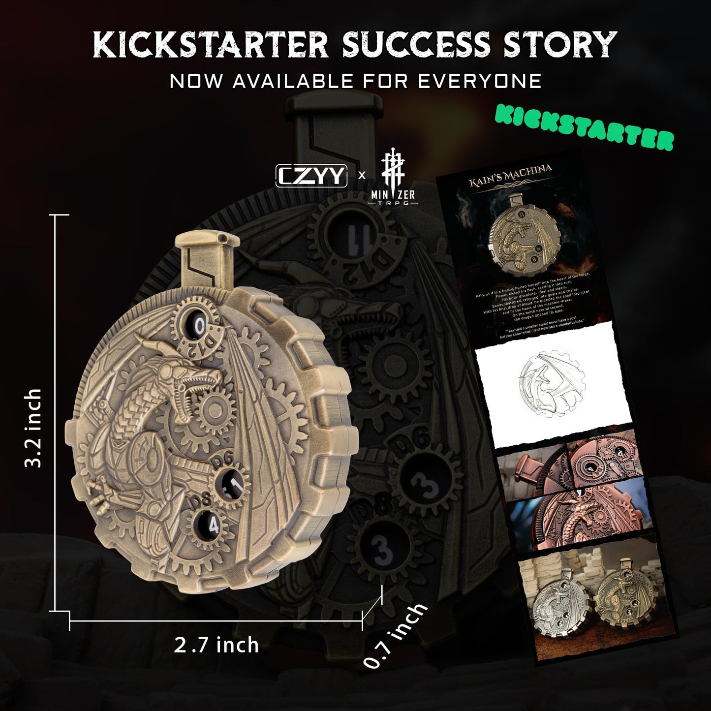 MinZerTRPG Roulette Dice 3.0 – Steampunk Dragon Spinner Dice for DND | 7-in-1 Metal Tabletop RPG Dice Set with Pouch | EDC Gadget Gift for Dice Goblins, DM & Fantasy Engineers (Steampunk Dragon A)