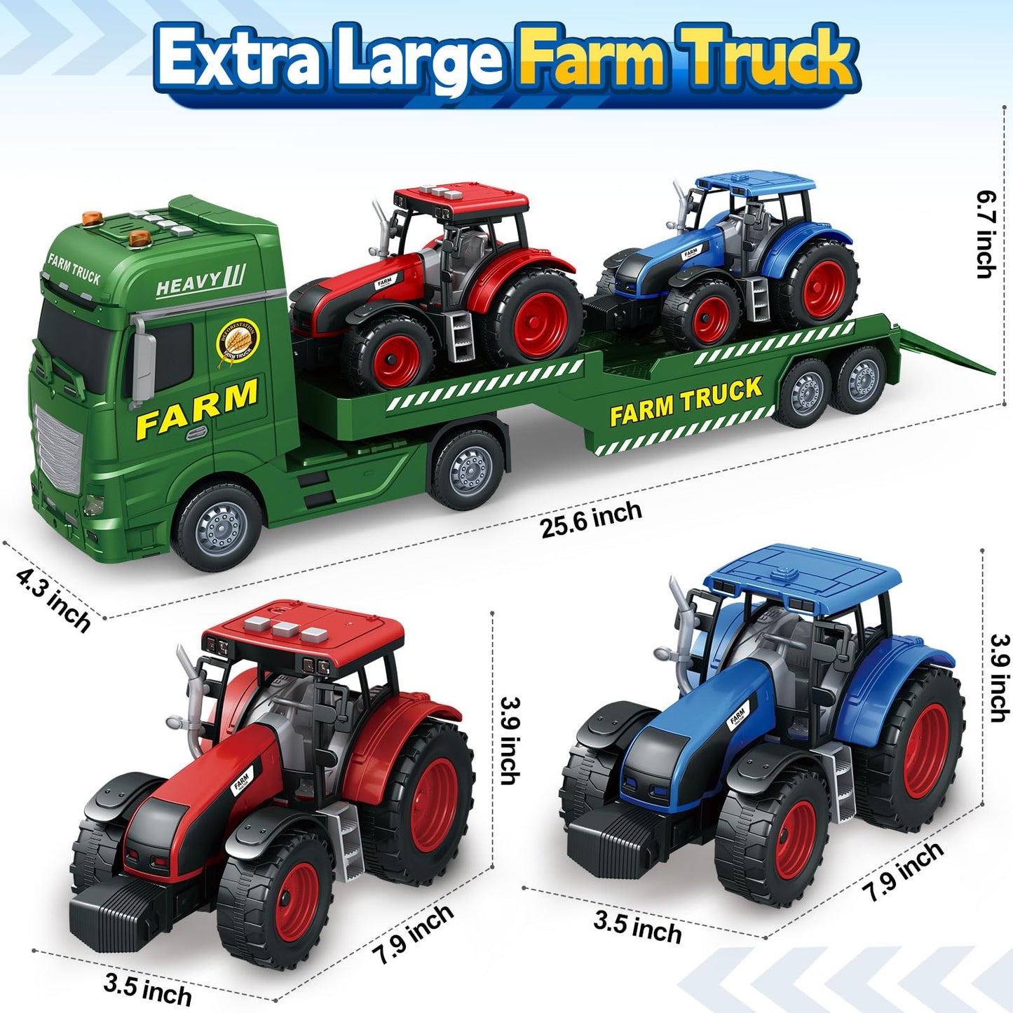 Bstoyder Toddler Boy Toys for 3 4 5 6 7 Years Kids, 25" Semi Flatbed Truck Toy with 2 Tractors, Friction Powered Vehicles Toys with Lights and Sounds, Birthday for Boy Girls