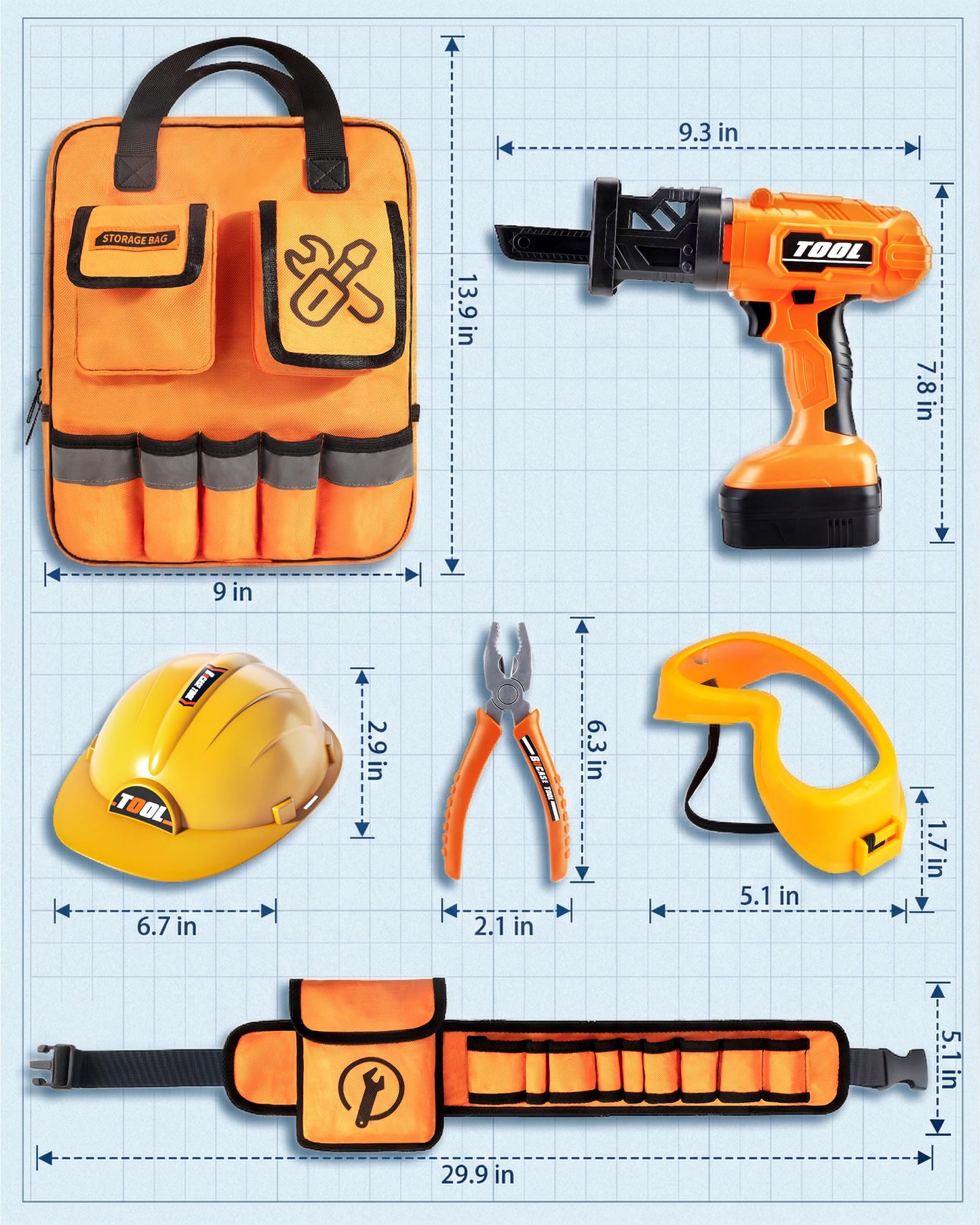Eohemeral 36Pcs Kids Tool Set, Toddler Tool Construction Toys with Belt & Electronic Drill for Boys Girls 3-5, Sturdy Tool Bag Suitable for Outdoor Use