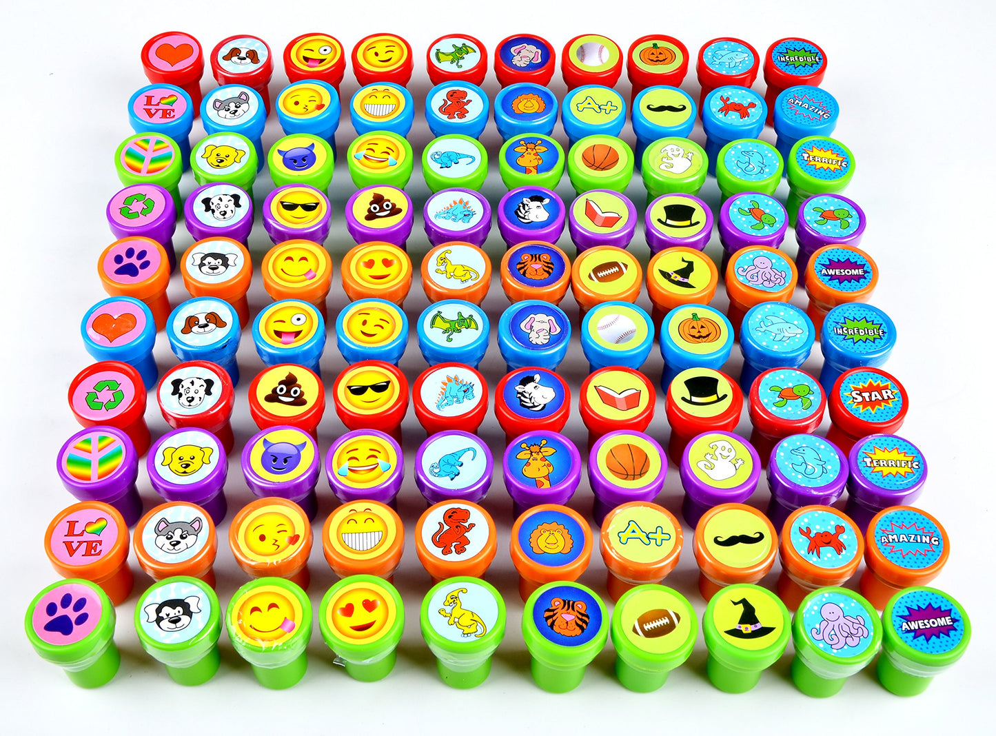 JOYIN 100PCS Assorted Stamps for Kids Self-Ink for Party Favor, Teacher Stamps, Kids Treasure Box, Prize for Classroom, Birthday School Stuffers (50 Designs, Dinosaur, Halloween Stampers)