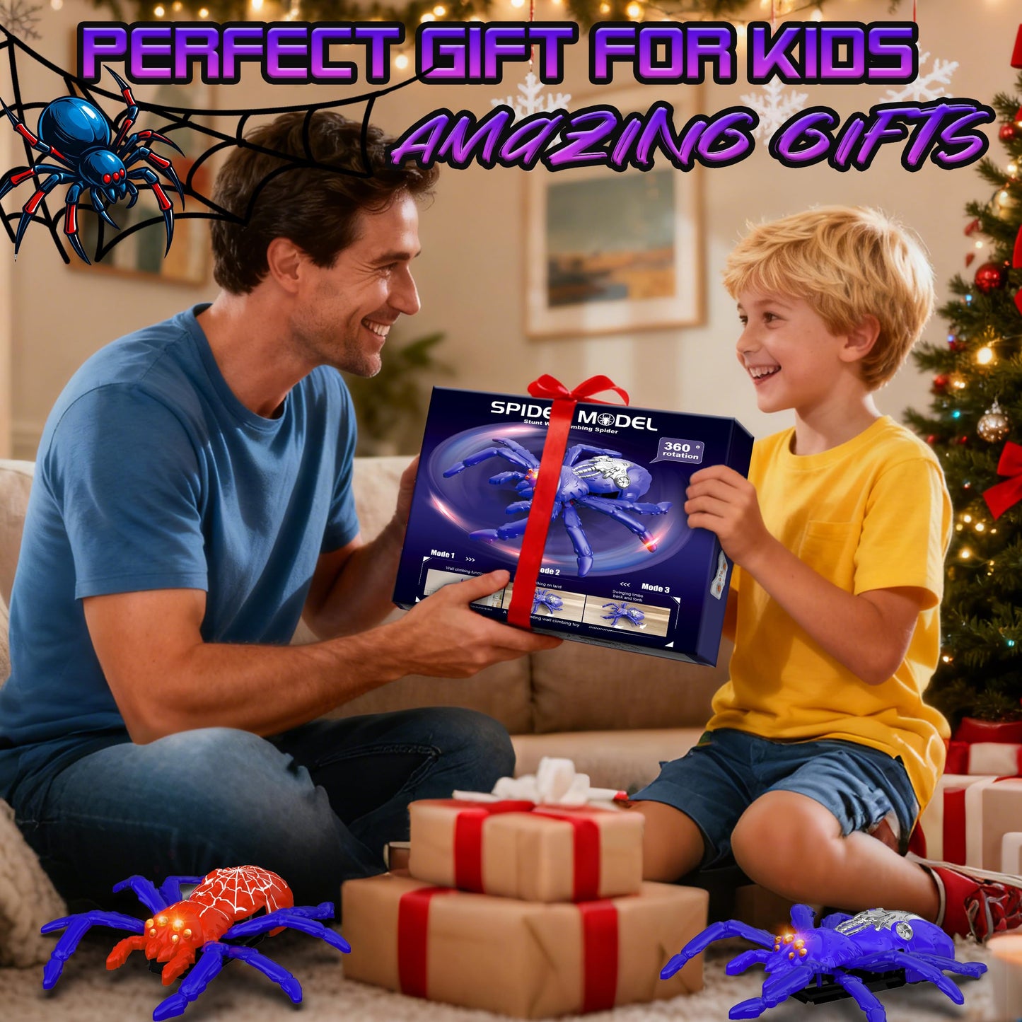 Wall Climbing Spider, Remote Control Robot Toys, Climbing Walls & Ceilings, 360°Rotating RC Stunt Crawler with LED Eyes, Realistic Reptile Bug Toy-Valentine's Day Birthday Gift for Kids Ages 3-12