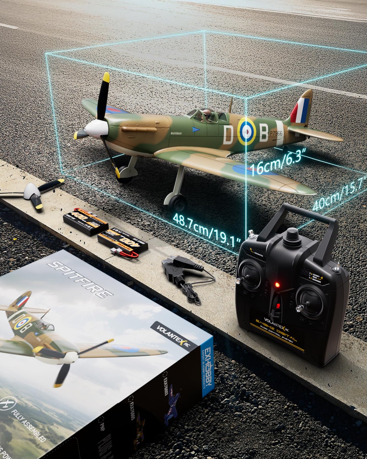 volantexrc Brushless RC Plane, 4 Channel Remote Control Airplane Fighter Spitfire RTF with Aileron, Gyro, Aerobatics & 3 Modes Easy to Fly, Hobby Radio Controlled Aircraft for Beginners