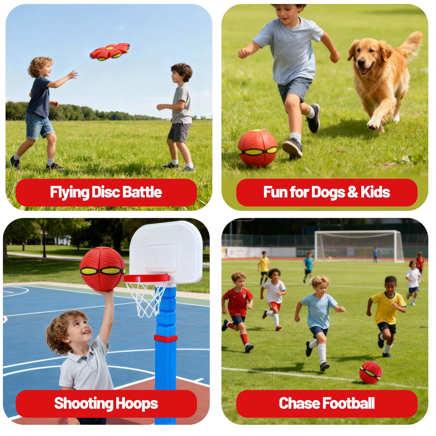 Magic Metaball, Children's Bouncing Ball, 2PCS Magic Flying Saucer Interactive Pop-Up Transform Toy, Parent-Child Interaction Red and Blue Bouncy Ball, Delay Frisbee Flying Disc Toy with 6 Light